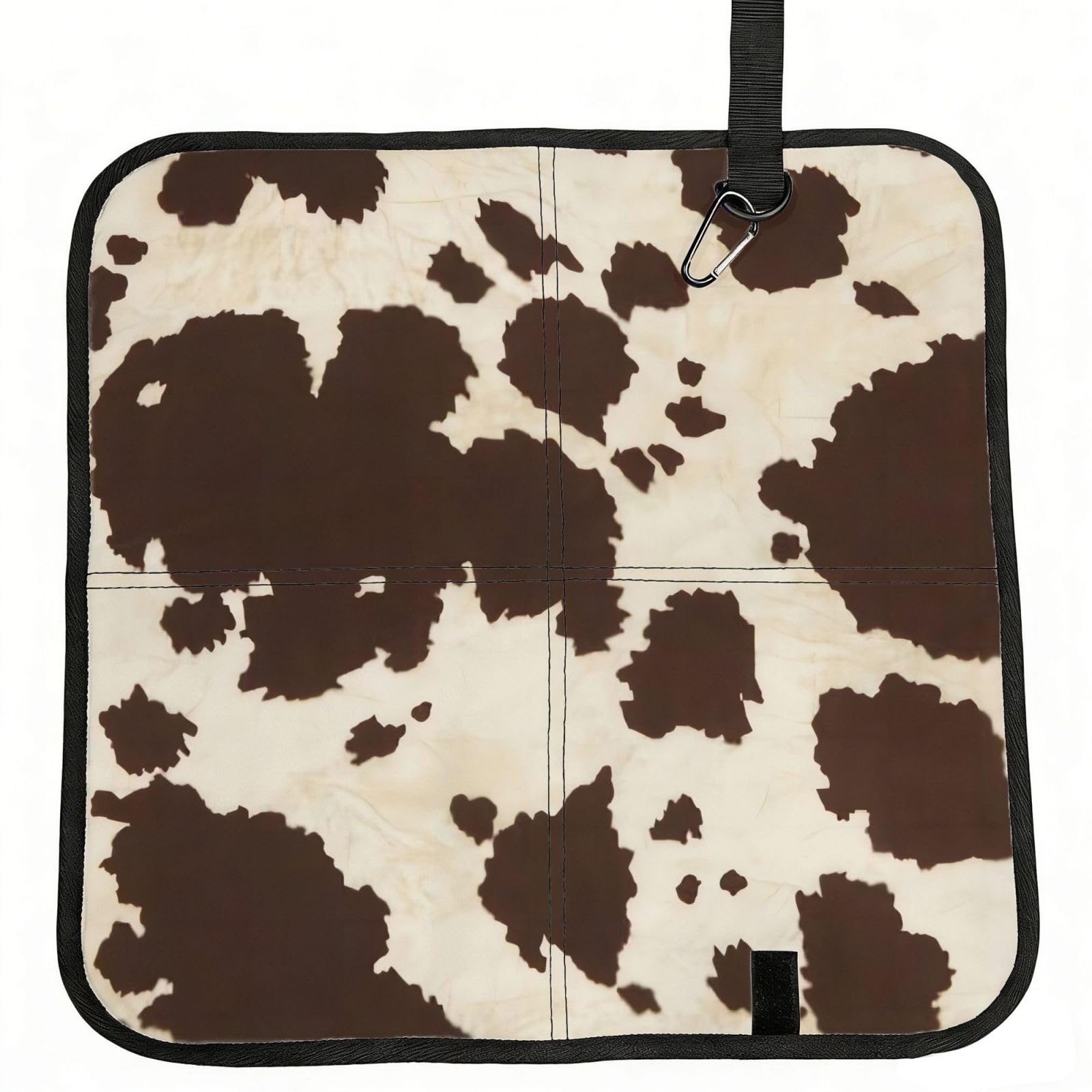 MROWYC Cow Fur Print Printed Foldable Seat Cushion - Portable with Carabiner, for Stadium, Camping, Hiking