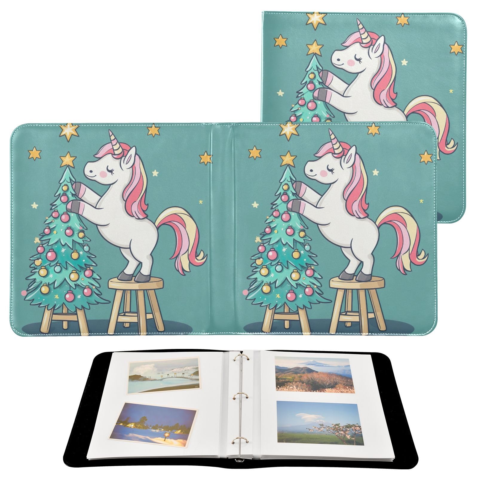 Album photo en cuir PU licorne et Noël : écrin chic de 20 pages