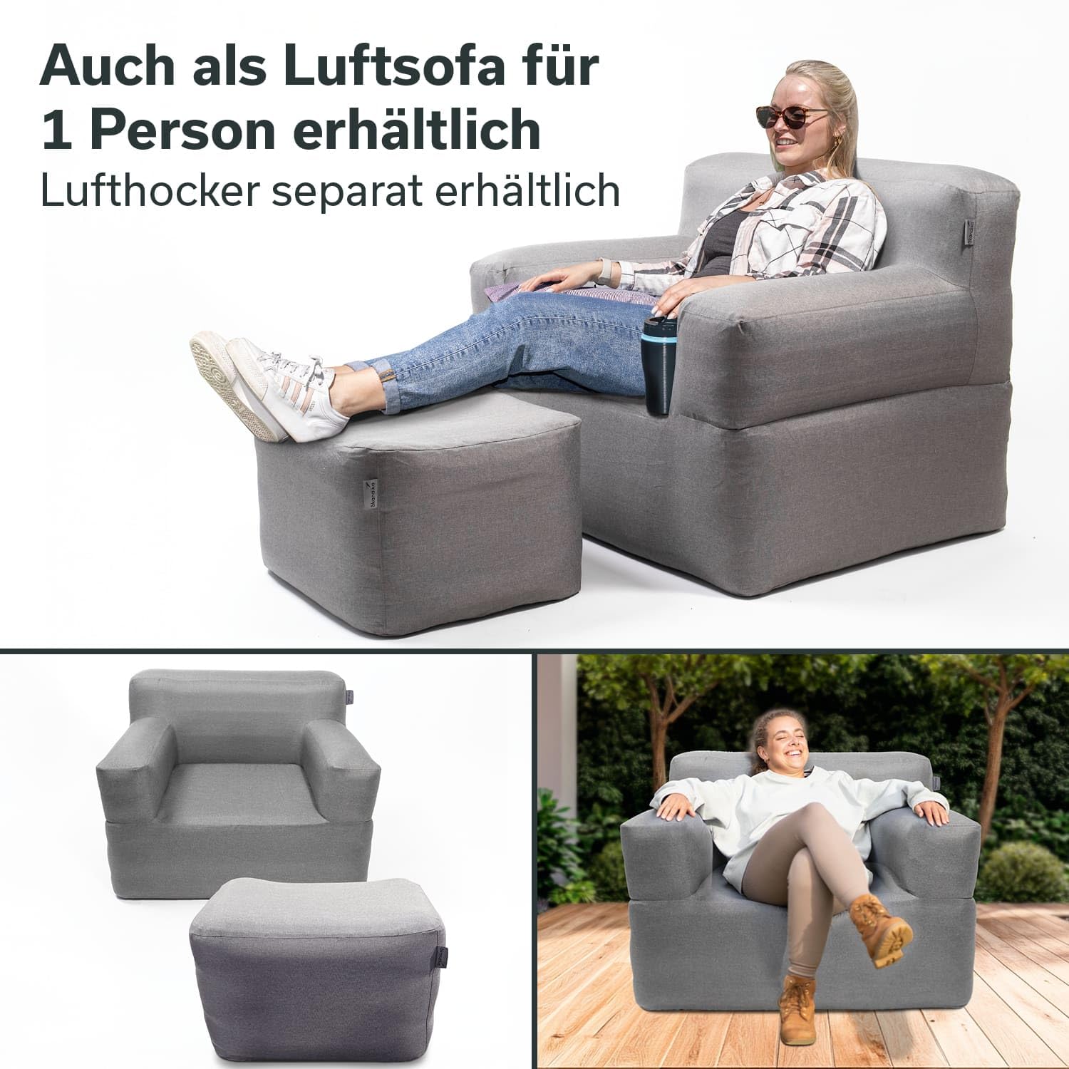 Skandika Doppel-Luftsofa Easy Air Premium | Aufblasbares Sofa Outdoor, mit Elektropumpe, für 2 Personen, Aufladbar mit USB-Ladekabel, Gästebett, bis 200 kg, Tragetasche | Luft Couch, Camping