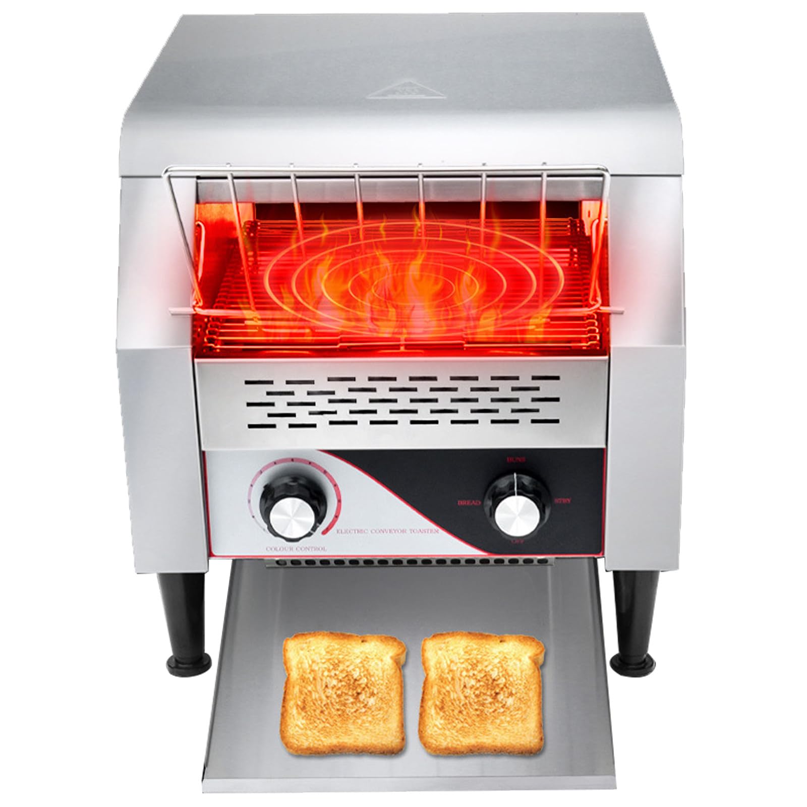Tostapane commerciale Doppi elementi riscaldanti Tostapane a nastro Tostapane a nastro in acciaio inossidabile resistente, Forno professionale per tostapane da 1300 W / 2200 W (Silver 2200W)
