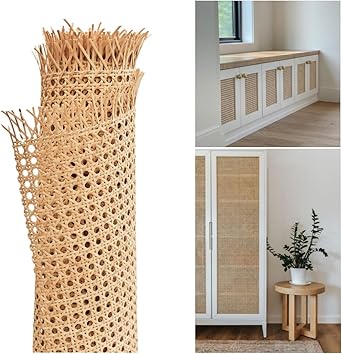 Rattan Cane Webbing Roll 24" x 48 Natural Open Mesh Rattan Fabric for Furniture DIY | Cane Webbing Sheet | Natural Caning Material for Cabinet Door Panels, Chairs, Repairs