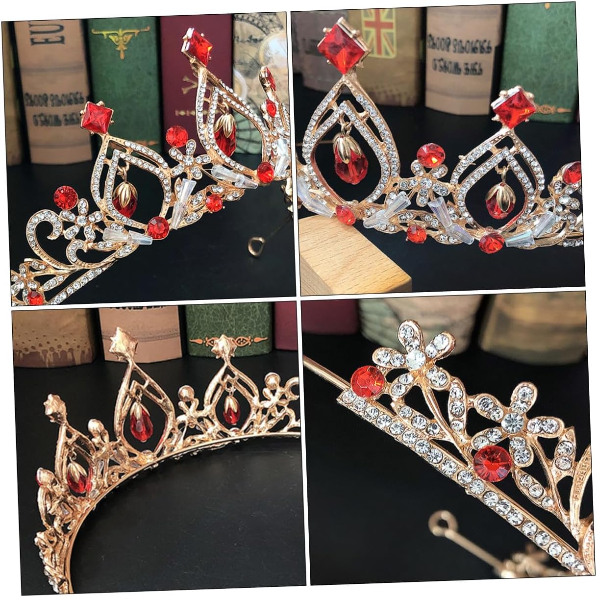 ’s Birthday Crown Headband, Red and Gold Crystal Princess Tiara, Party Dress-up Accessory for Birthday Celebration