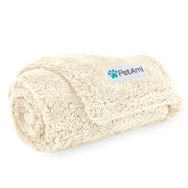 PetAmi Manta de Forro Polar Suave y cálida para Perros y Gatos, Color Crema, 61 x 81 cm