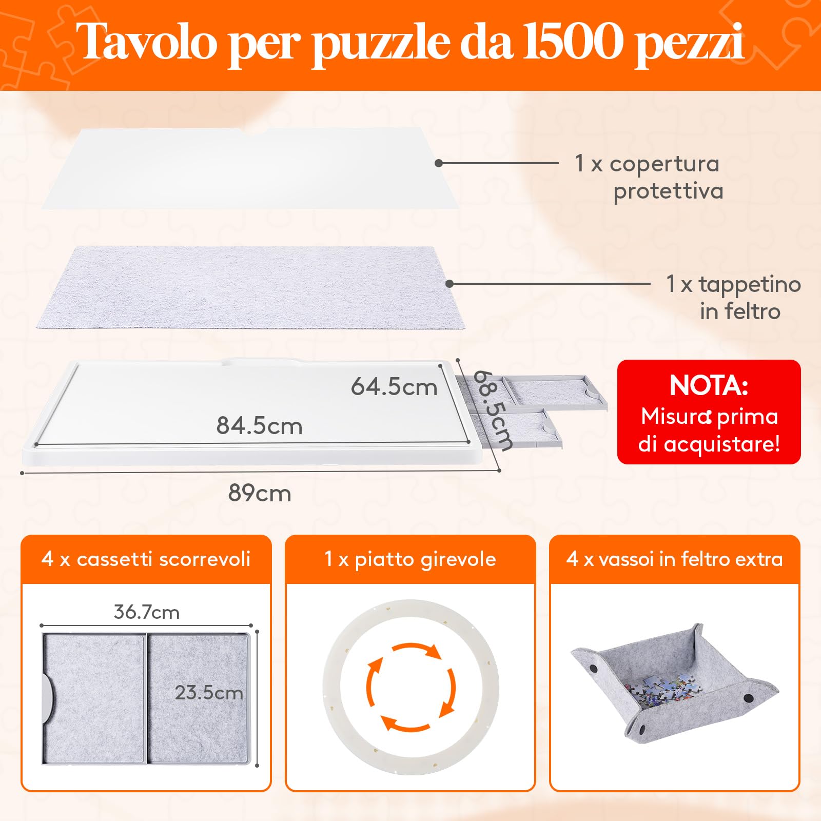 Lifewit 1500 PCS Tavolo per Puzzle con Supporto, Porta Puzzle 89 × 68,5 cm, Puzzles Board Angolo Rotazione 360° per Adulti, Tavola Pezzi con 4 Cassetti Estraibili y Copertura Protettiva