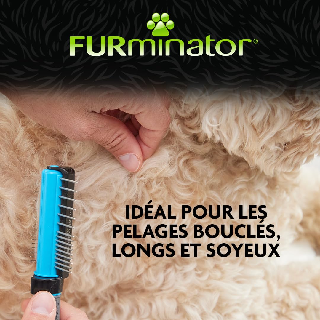 Peigne démêlant et de toilettage pour Chiens 2 en 1 FURminator – Idéal pour caniches et Doodles – Élimine en Douceur nœuds et bourres – Outil de toilettage pour Un brossage sans Stress