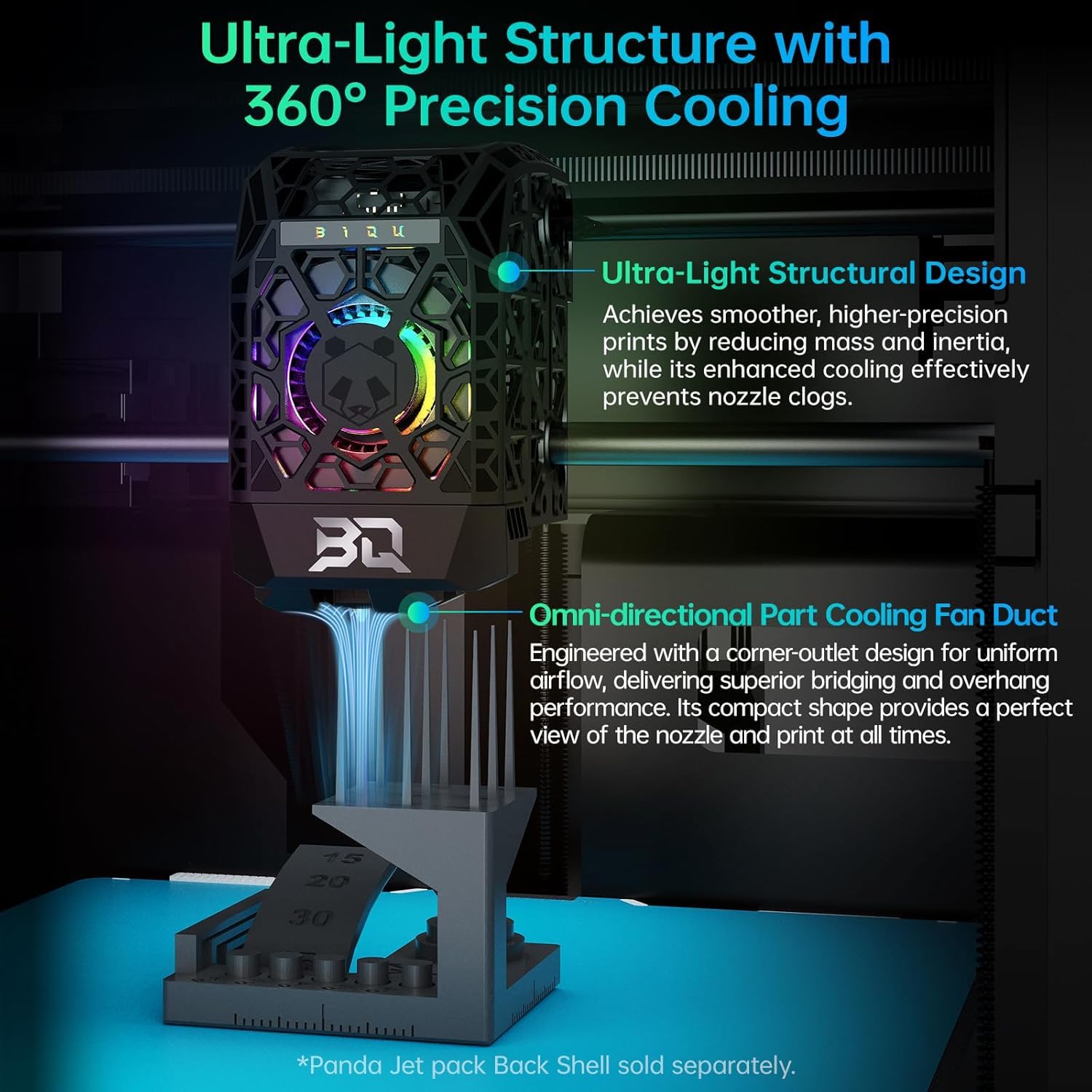 BIQU Panda Jet Pack V2.0 czarna obudowa z oświetleniem RGB | Używany do drukarek 3D Bambu-Lab P1P/P1S/X1C/X1E