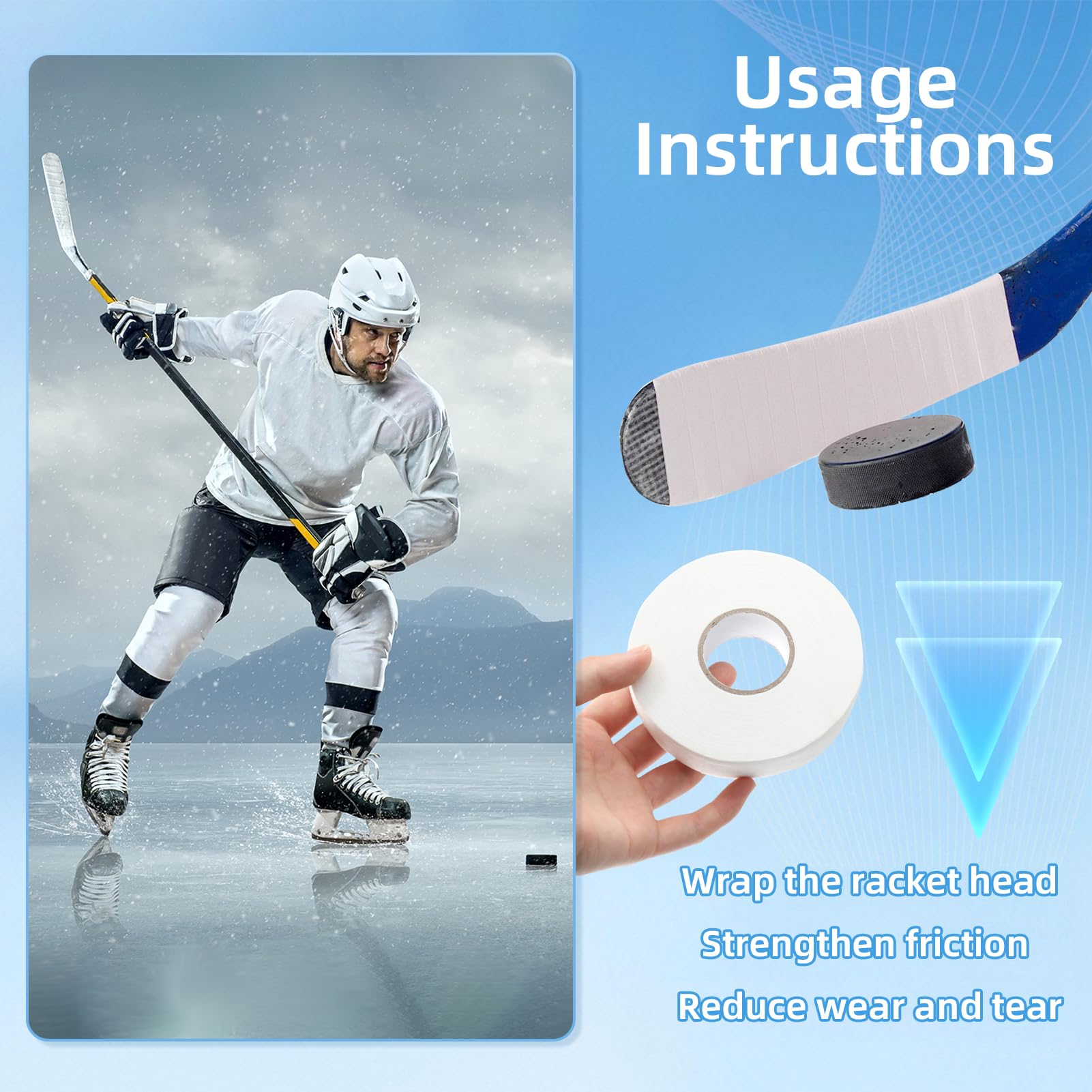 Nastro Hockey Nastro, Nastro di Presa per Sport, Nastri di Bastone di Hockey, Adesivo Sport Antiscivolo Tape, Nastro Adesivo Multisport per Hockey, Tennis, Golf e Pesca, Bianco, 25M x 2.5cm