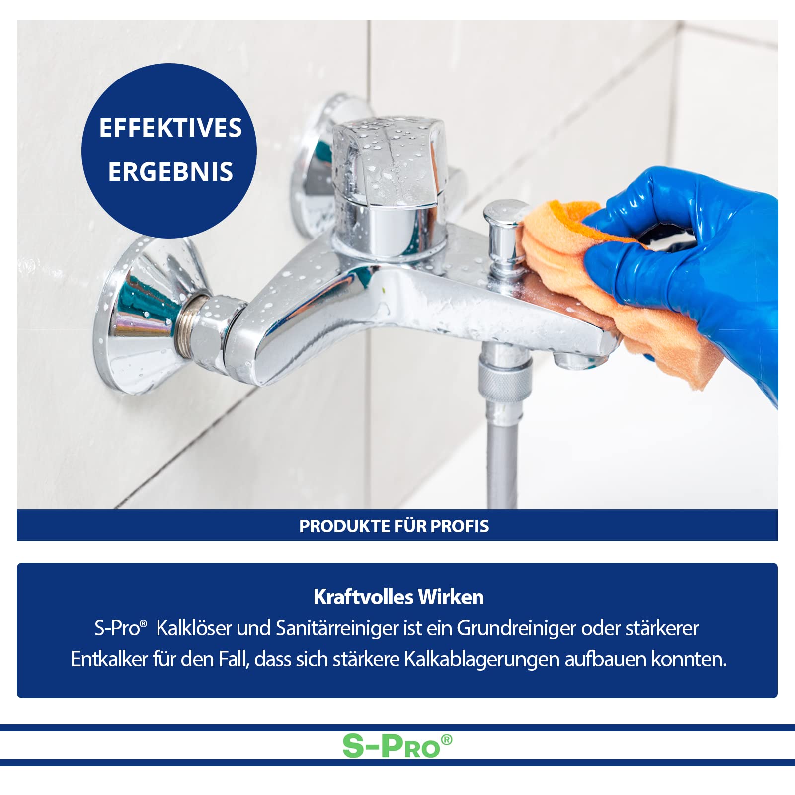 S-Pro Kalklöser und Sanitärreiniger, Kalkentferner Badreiniger, Grundreiniger und Entkalker für Bad und WC, Reiniger gegen Kalk, 1x 1 Liter