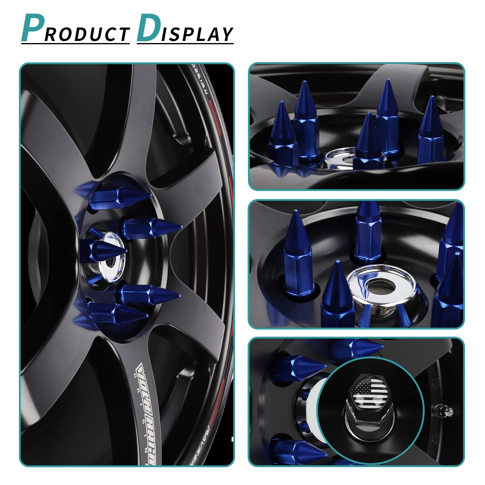 Tuercas antirrobo M12 x 1.5 para rueda, 20 tuercas con pinchos con 2 llaves de enchufe (azul)