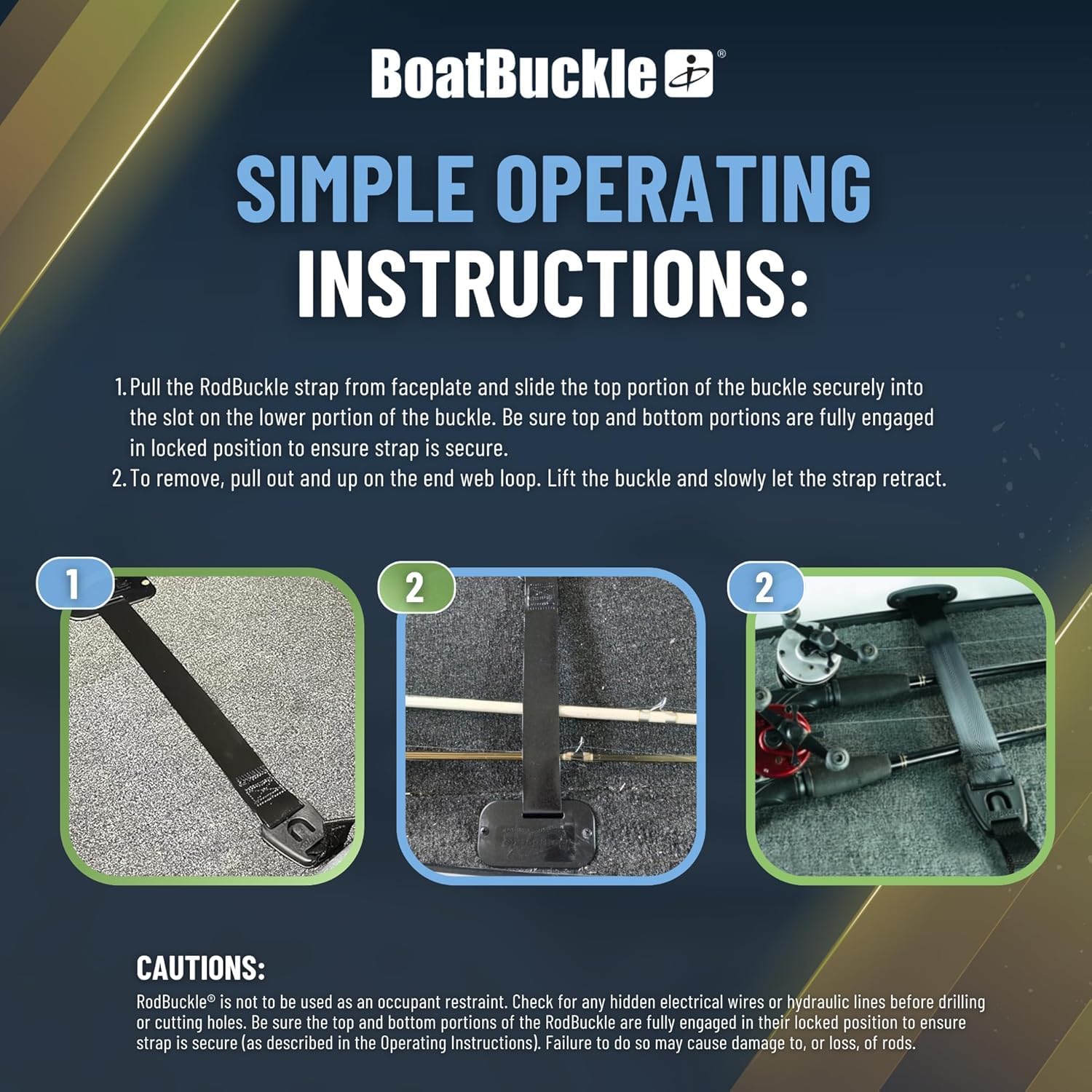 BoatBuckle F14200 Gunwale/Cubierta de Montaje retráctil Rod Tie Down