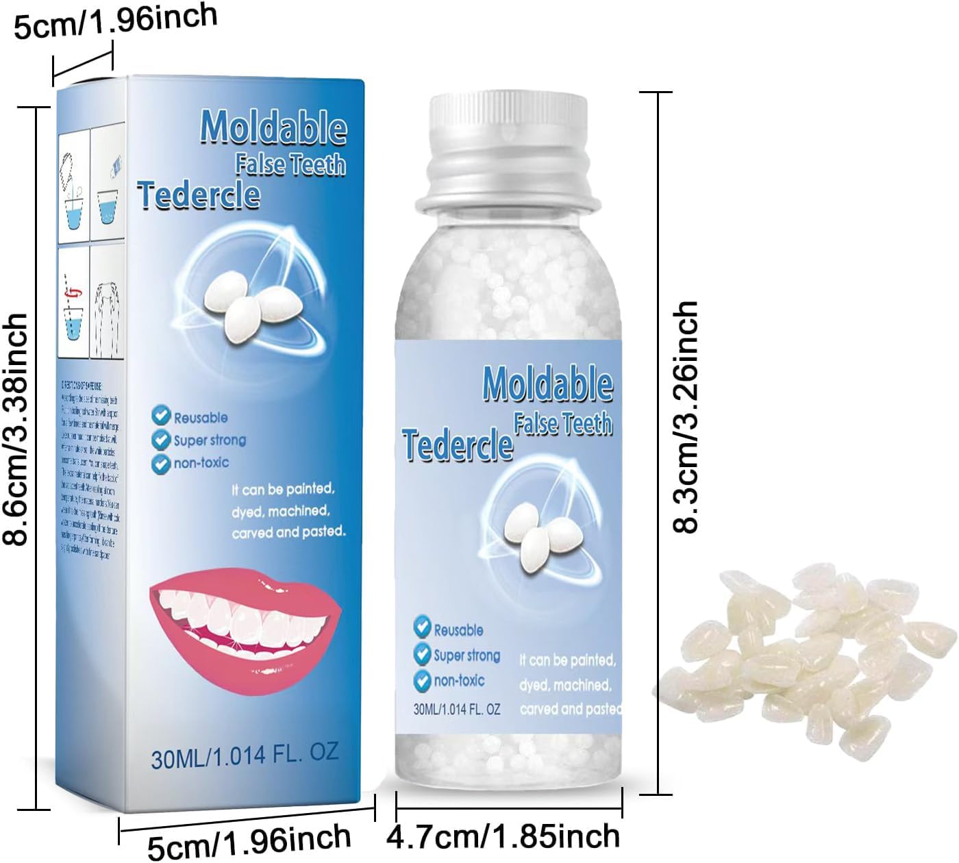 Tooth Repair Beads Kit, 30ml Moldable Thermal Fitting Beads Temporary Teeth Replacement Kit for Temporary Restoration of Missing & Broken Teeth Replacement Dentures, DIY Heat Fit Bead