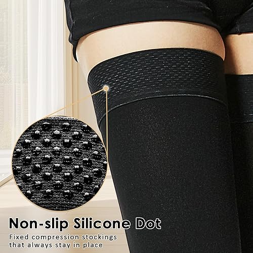 Miniatura 4 de Beister Medias de compresión de 15-20 mmHg para mujeres y hombres, mangas de compresión graduadas sin pies con banda de silicona de puntos,