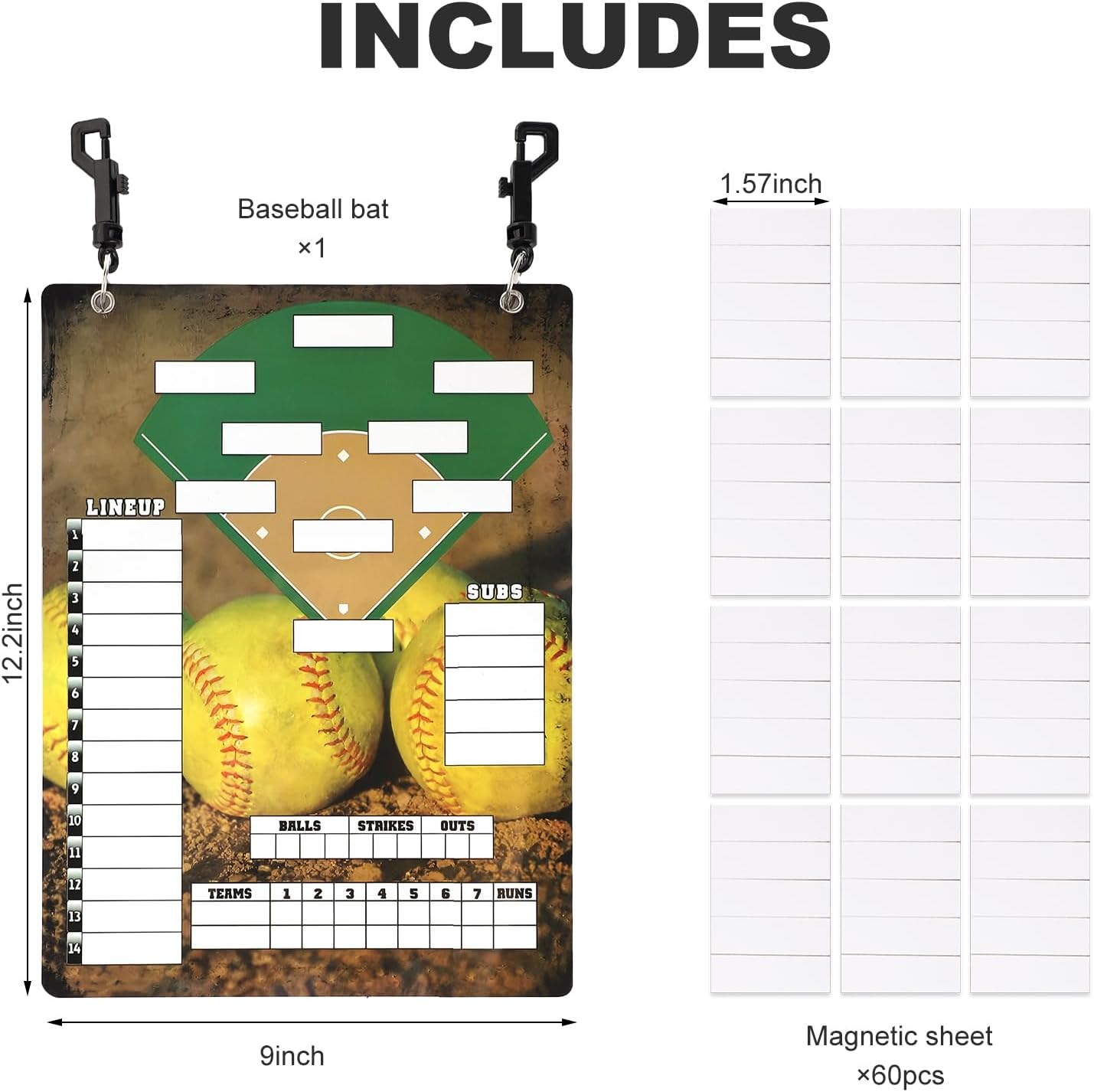 Freetoes Magnetic Baseball Clipboard for Coaches,Dry Erase Softball Baseball Lineup Board for Dugout,Baseball Scoreboard with 60 Lineup Cards Baseball Equipment Accessories for Baseball Coach Gifts