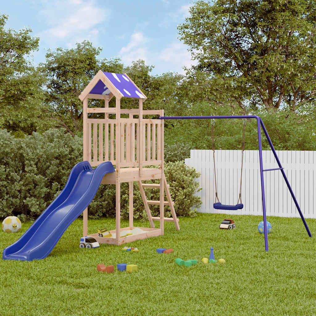Spielturm aus Massivholz Kiefer mit Rutsche Schaukel Nest für Kinder Garten outdoor 3-8 Jahre robustes Klettergerüst mit Sandkasten und Zubehör