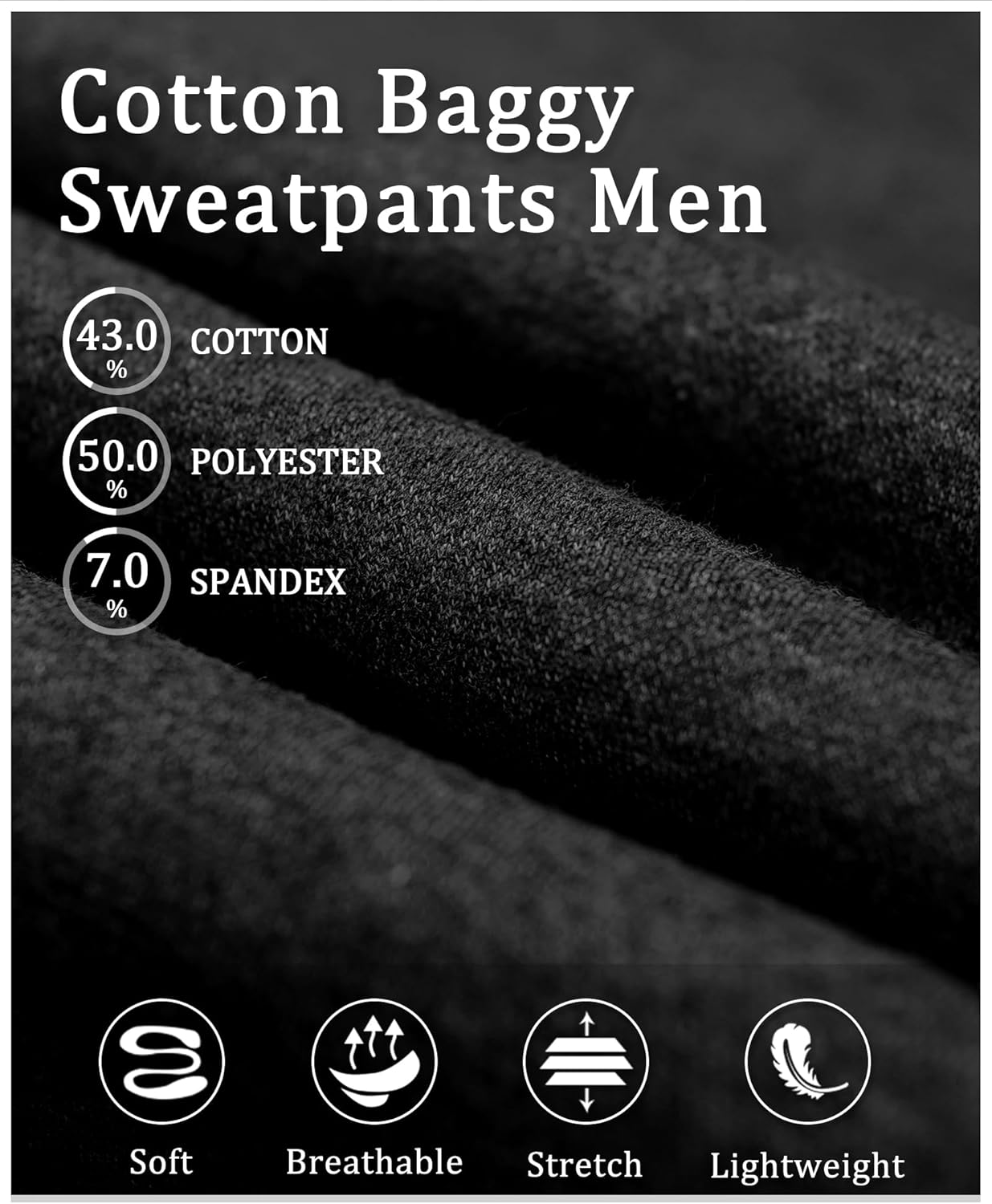 Susclude Mens Baggy Sweatpants, Wide Leg Elastic Waist Drawstring Open Bottom Cotton Lounge Loose Joggers with Deep Pockets - Image 6