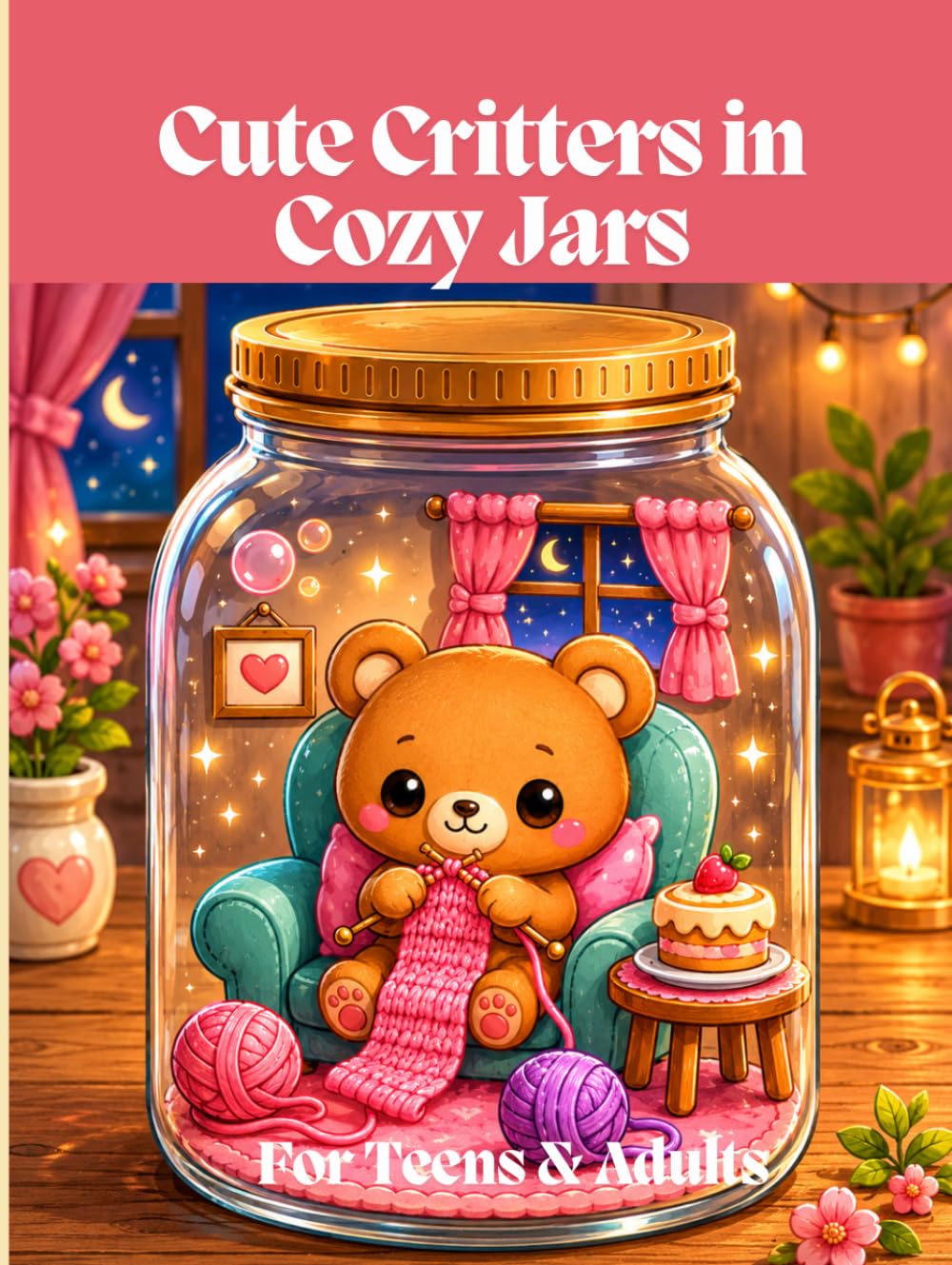 Cute Critters in Cozy Jars: A Whimsical Coloring Book for Teens & Adults: Adorable Animals in Jars: 50 Charming Scenes for Relaxation and Creativity