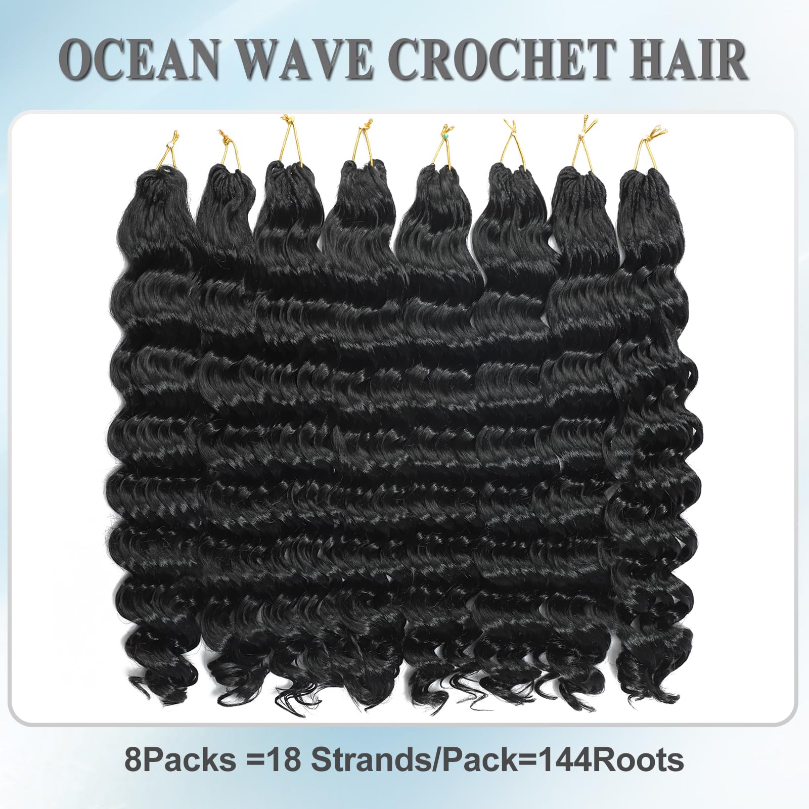 AMLUCKS Ocean Wave Crochet Hair 8 Packs Pre Looped Short GoGo Curl Crochet Hair Ombre Curly Deep Wavy Twist Braids Synthetic Braiding Hair Extensions for Women (1B# - Image 3