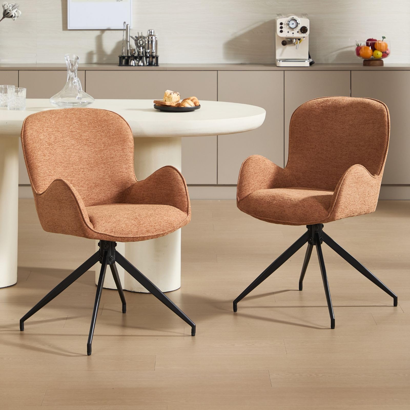 Chairus Set Di 2 Sedie Girevoli Da Cucina In Tessuto Ciniglia – Poltrone Imbottite Con Schienale Scavato E Gambe In Metallo (Grigio)