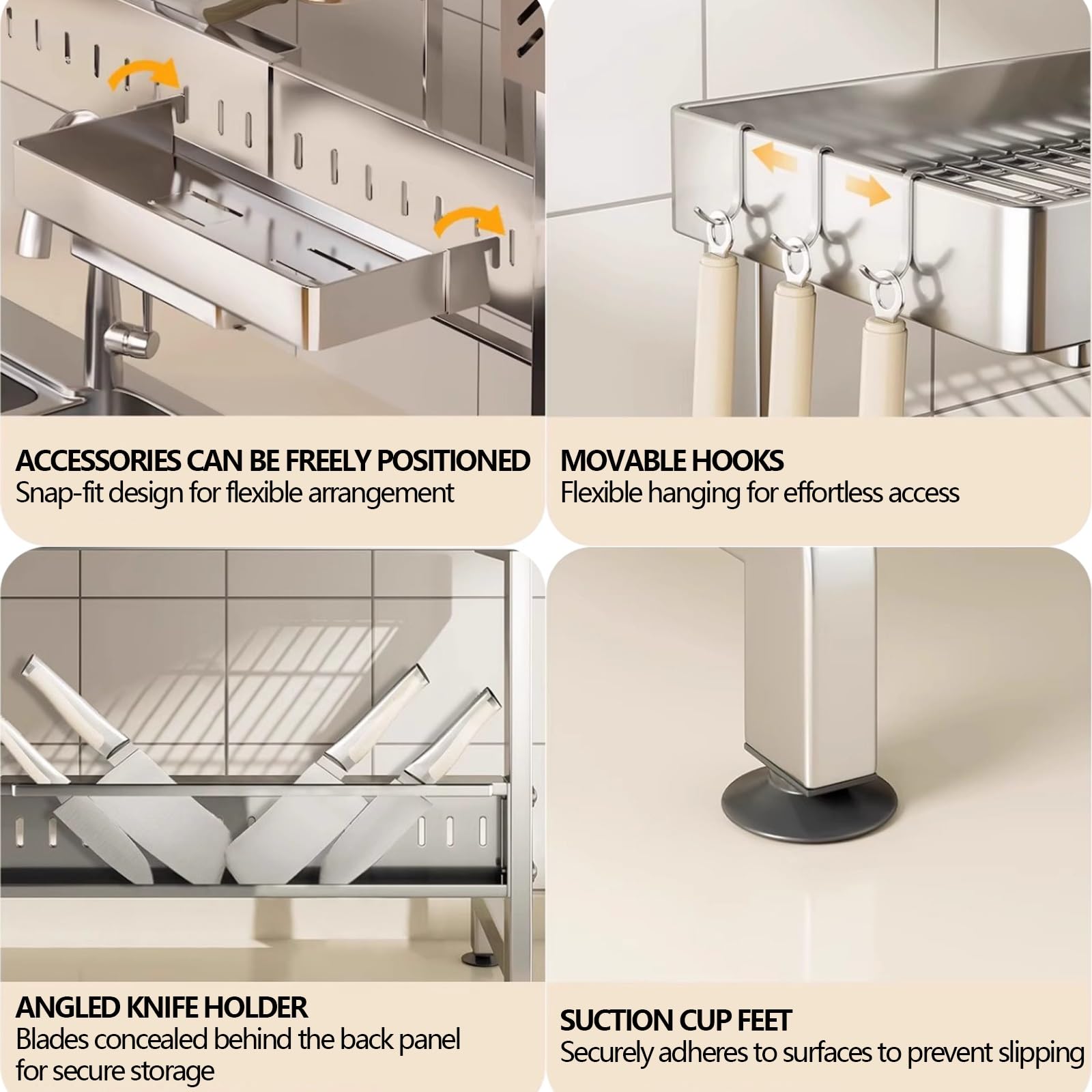 Escurreplatos de cocina ajustable de acero inoxidable para encimera que ahorra espacio (55 88 cm, 8,6 y 87,9 cm) para un secado eficiente y nizat