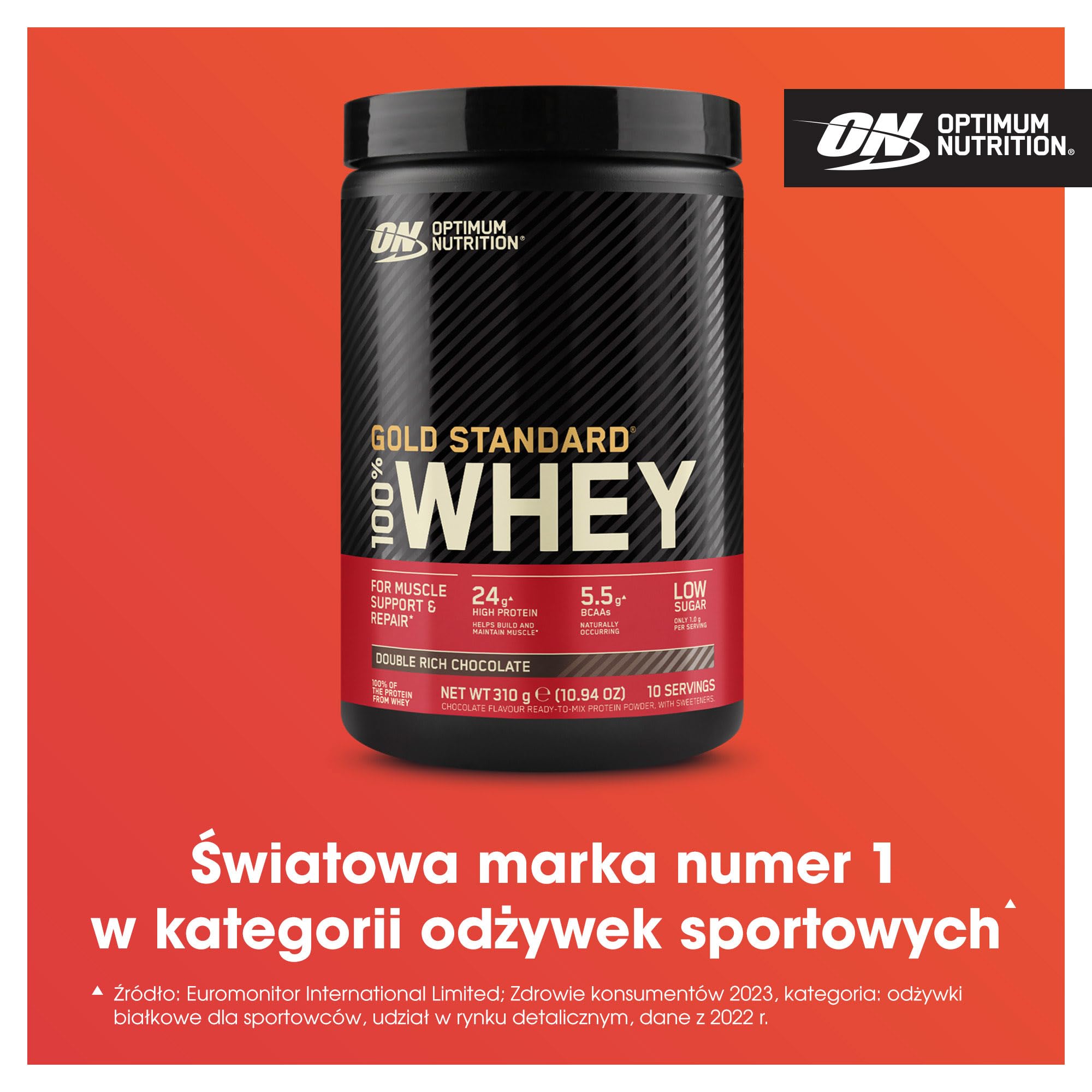 ON Gold Standard 100% Whey - Odżywka białkowa wspomagająca budowę mięśni i regenerację, zawierająca naturalnie występującą glutaminę i aminokwasy BCAA, smak podwójnej czekolady, 10 porcji, 310 g
