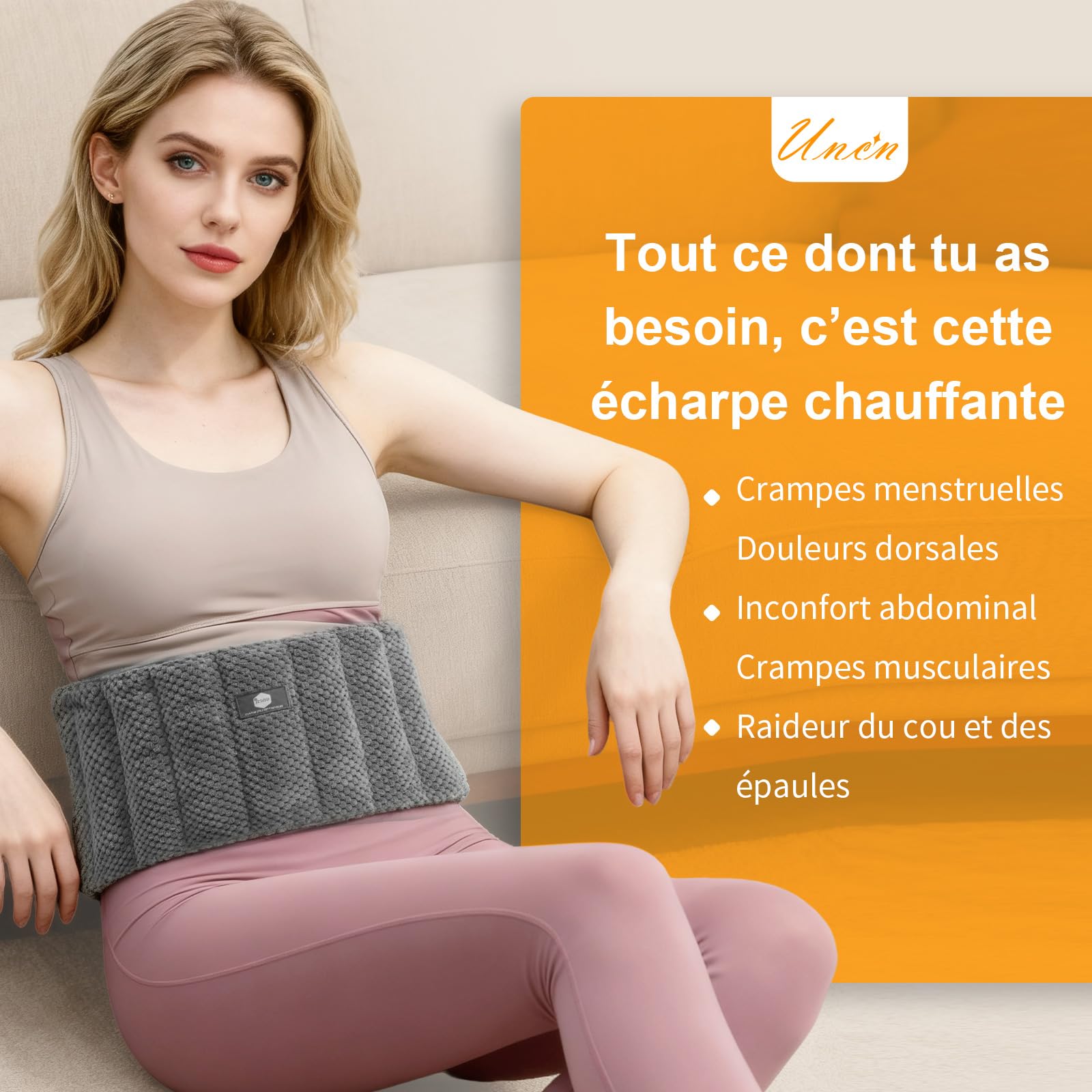 UNCN Coussin Chauffant Dos Micro Ondes 78 x 19cm Bouillotte Micro-onde Avec Bretelles Réglables - Lavande et Plantes Bienfaisantes -Tissu de polar fleece