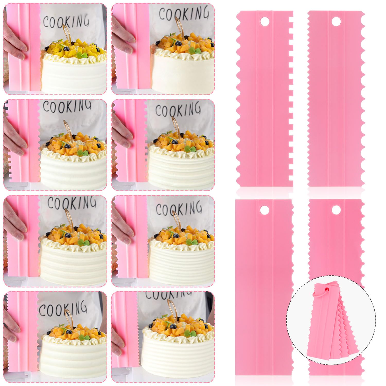 MPRUK Raschietti per Torte Cake Scraper Raschietto per Torta Pettini per Glassa Smoother Strumenti per la Decorazione di Torte per Levigatura del Bordo della Crema Fondente(Rosa