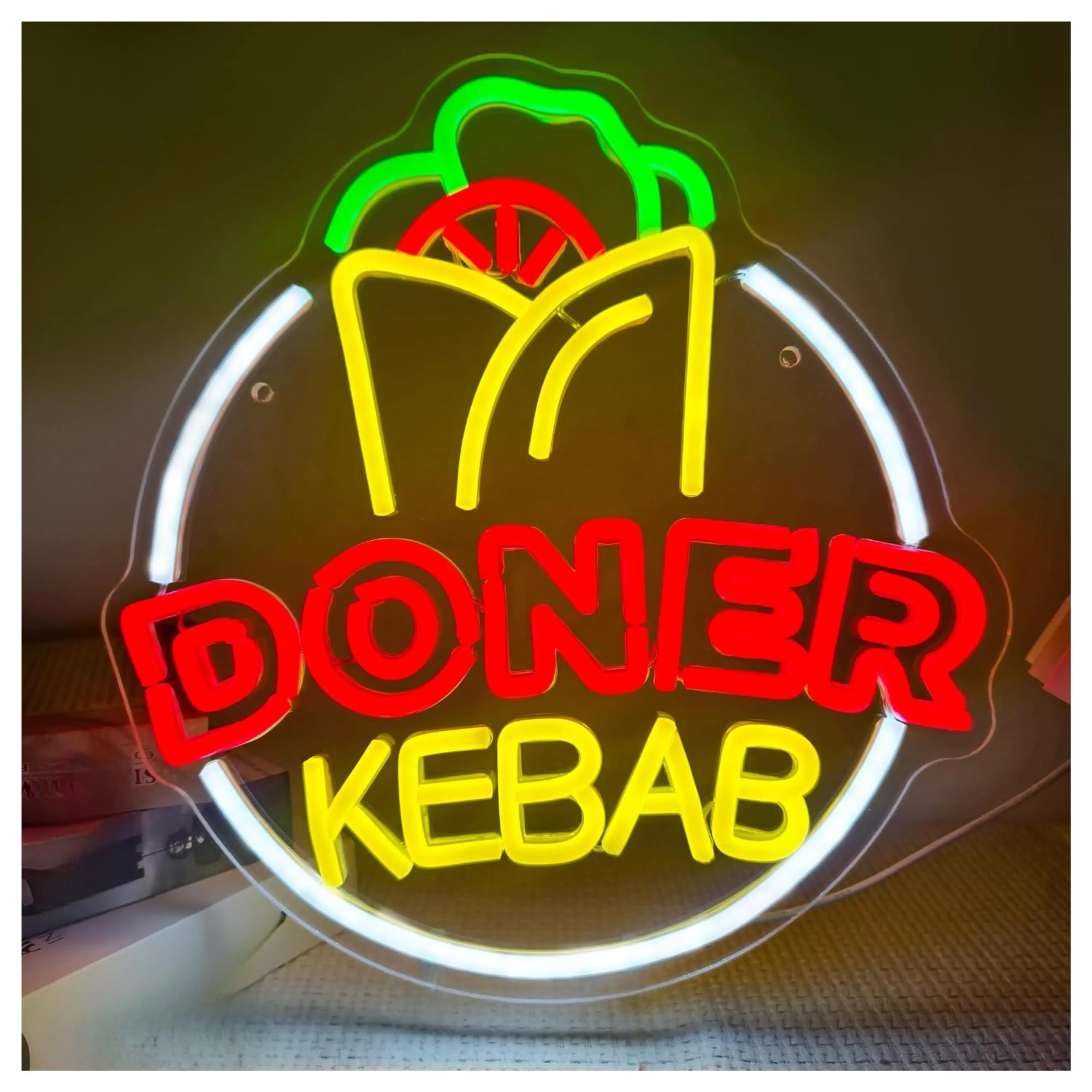 LEMST Sign Lamp Doner Kebab Neon Sign for Wall Decor Food Light for Restaurant Fast Food Kebab Hanging Decoration 34cmх32.5cm