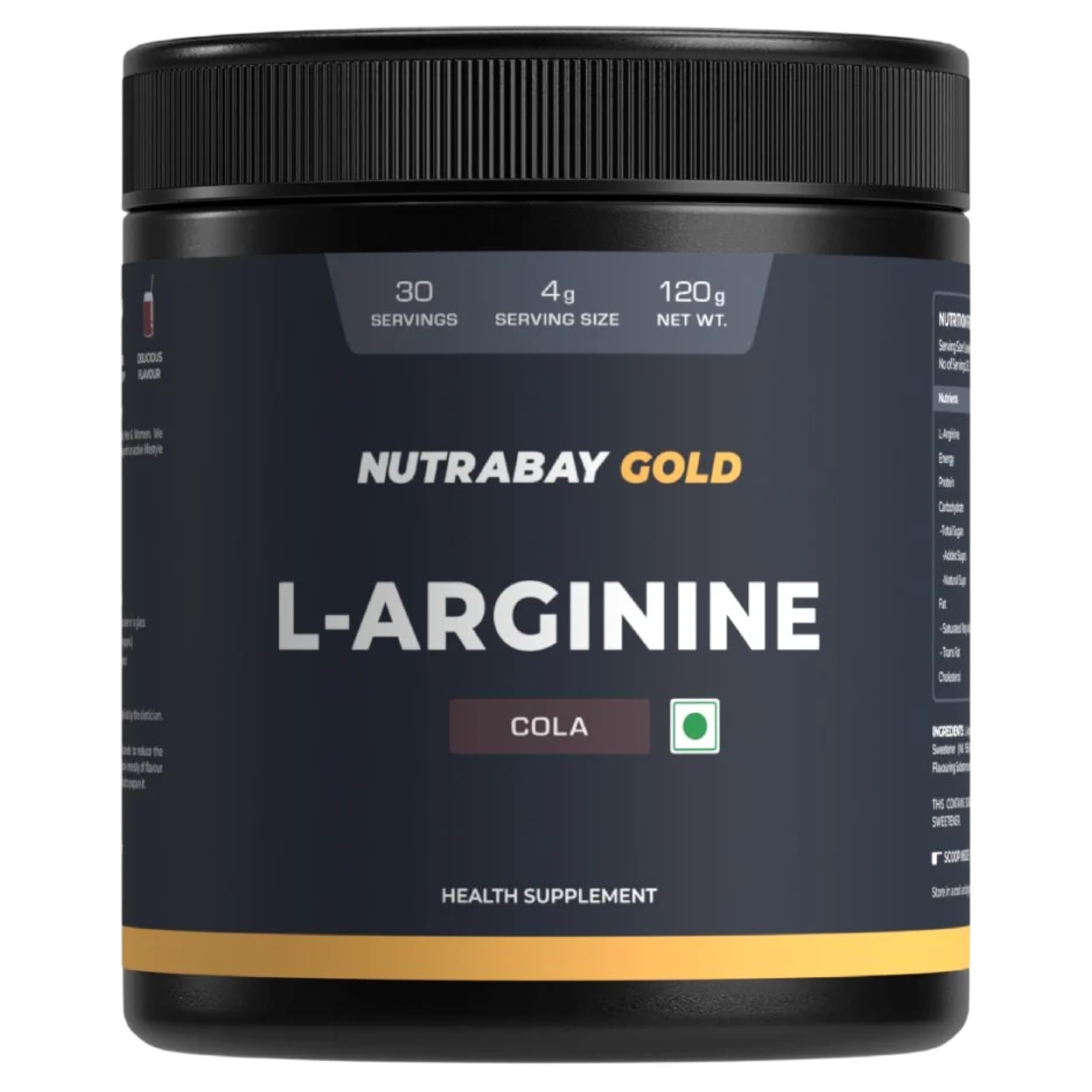 Nutrabay Gold L-Arginine Supplement Powder 120g, Cola Flavor โ Pre Workout Amino Acid for Endurance, Muscle Building & Faster Recovery | Tested for Purity | 100% Authentic