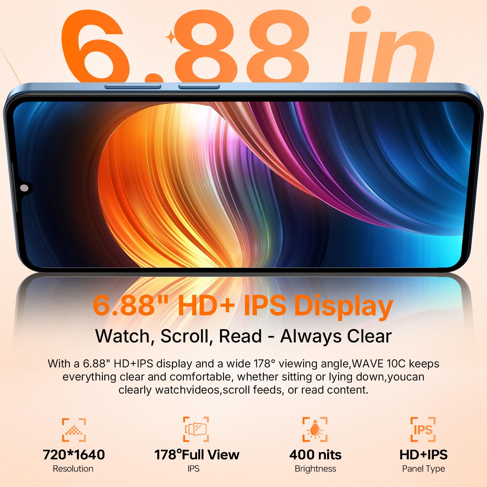 Blackview WAVE 10C Smartphone Offerta Android 16, 6.88'', 16GB+32GB/1TB | 32MP+13MP Telefono Cellulare in Offerta, 5000mAh, Telefoni 4G Dual SIM/Face ID/3 Slot/3.5mm Jack/OTG