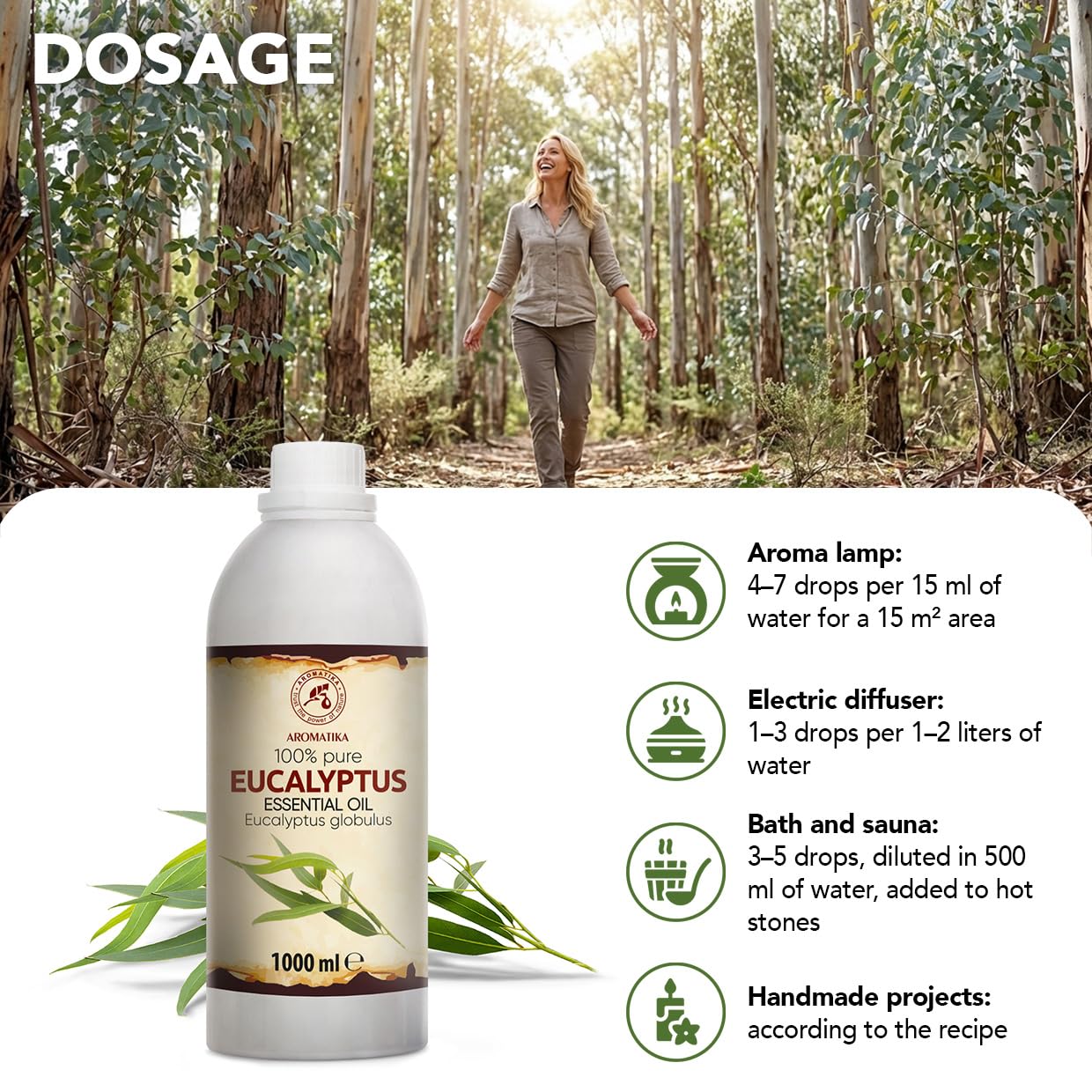 Olejek Eteryczny Eukaliptusowy 1000 ml - Eucalyptus Globulus - Olejek Aromatyczny do Dyfuzora - Aromaterapia - Świece Zapachowe - Mydła - Odświeżanie Powietrza