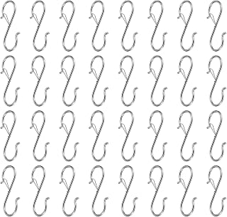 HARFINGTON 32pcs S Hooks 3.5 Inch S-Shaped Metal Hook Hanger with Safety Buckle for Hanging Plants Clothes Pots and Pans Kitchen Utensil Bags, Silver