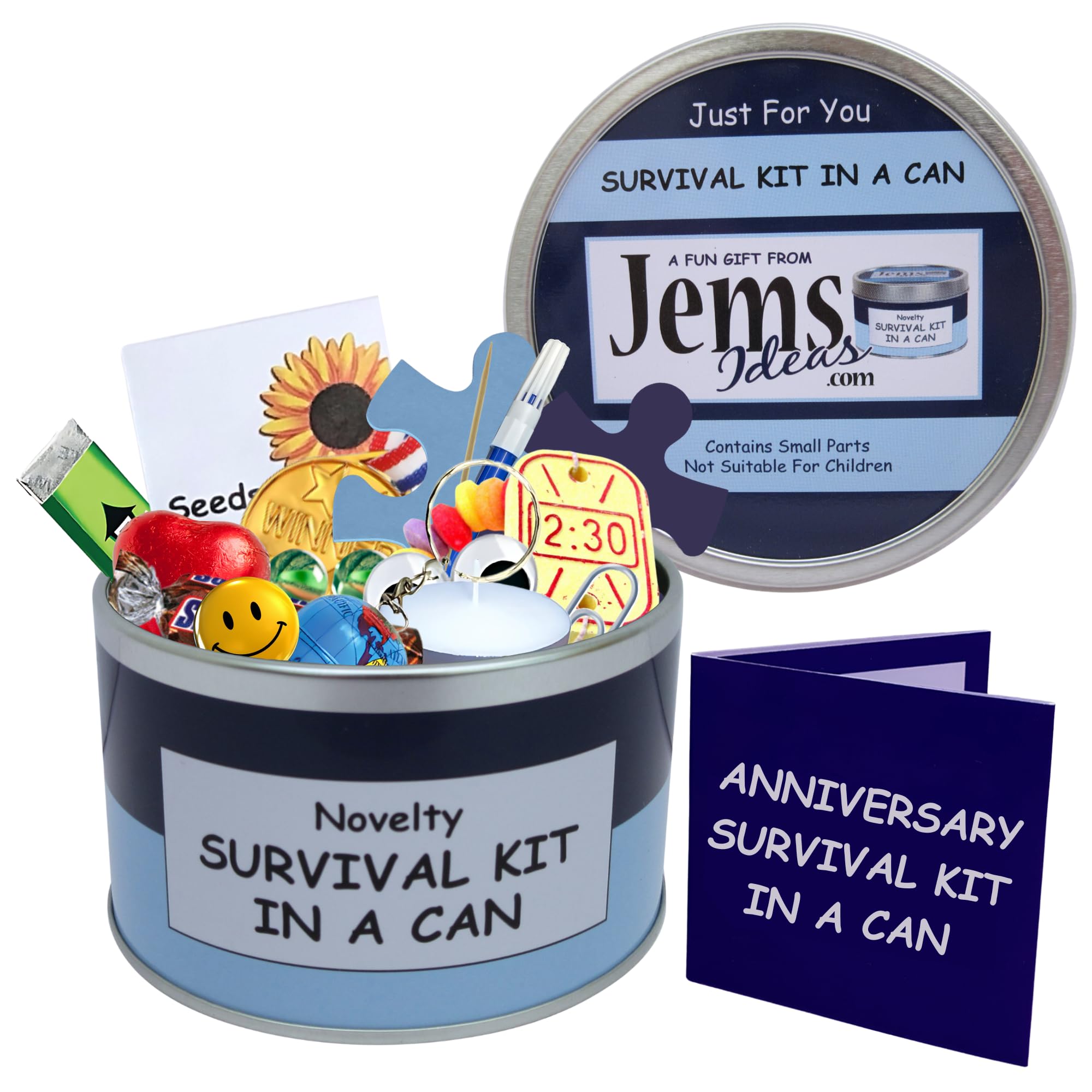 Survival Kit In A Can Anniversary Fun Novelty Gift for Him – Unique Anniversary Present for Husband, Boyfriend, Fiancé or Partner – Funny Keepsake Gift Box for Men – Romantic Gift Idea (Blue/Navy)