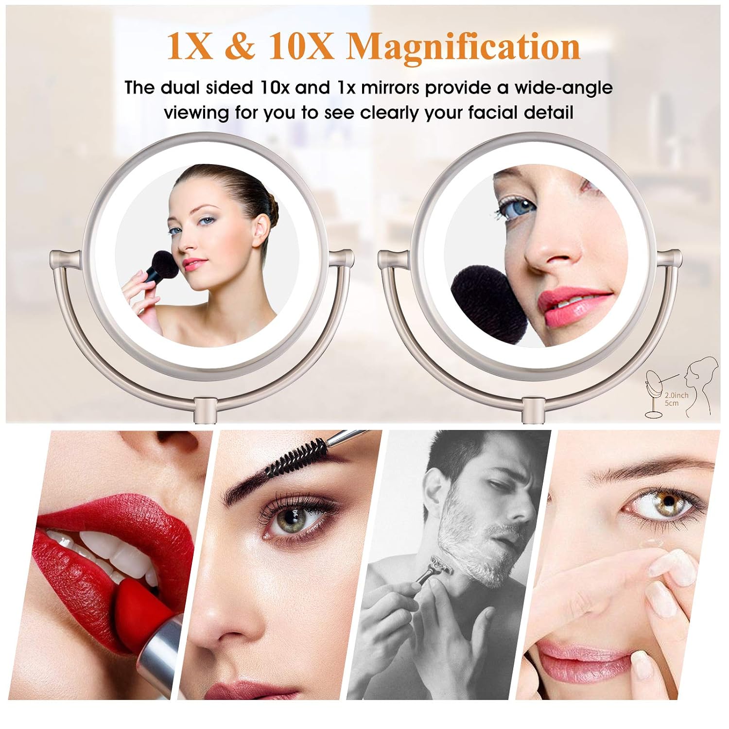 Flash Deals - 70% OFF GURUN 9-Inch Tabletop Double-Sided LED Lighted Makeup Mirror with 10x Magnification, Vanity Mirror Nickel Brushed Finish M2208DN(8.5in,10x) Powered by US Plug Exclusive Discount 70% Price GURUN 9-Inch Tabletop Double-Sided LED Lighted Makeup Mirror with 10x Magnification, Vanity Mirror Nickel Brushed Finish M2208DN(8.5in,10x) Powered by US Plug