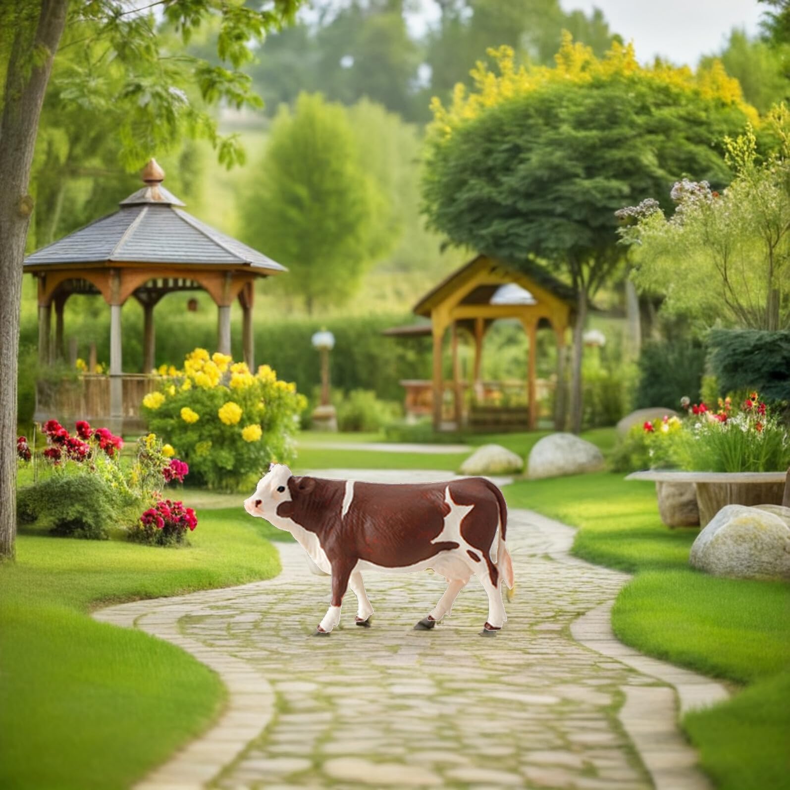 Juguete de Vaca Simulación Animales de Granja 4 Piezas PVC Blanco | Juguete Educativo para Niños, Modelo de Animales de Granja, Decoracion Colegio