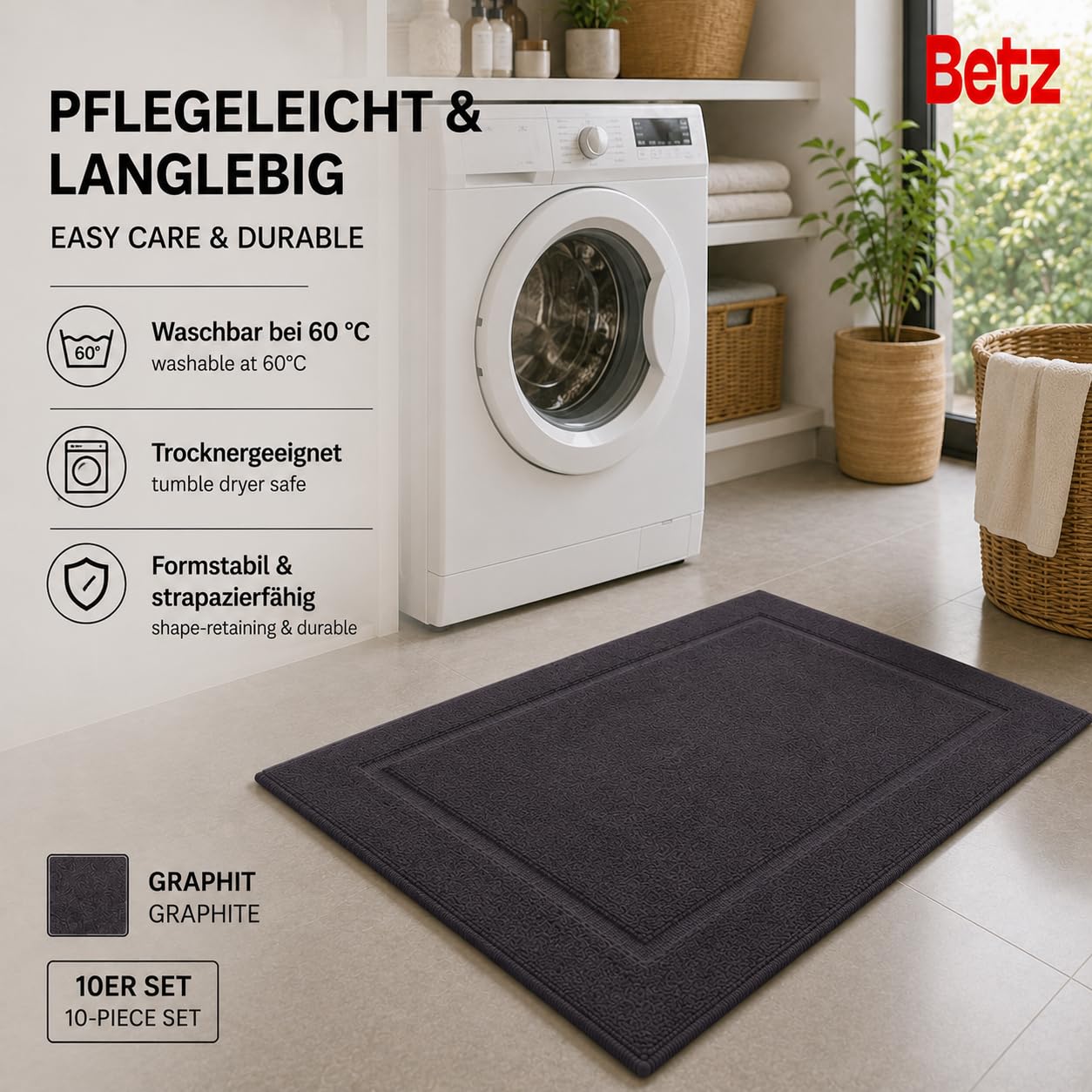 Betz 10 mat łazienkowych rozmiar premium szer. 50 x dł. 70 cm 100% bawełna jakość 650 g/m² kolor grafitowy