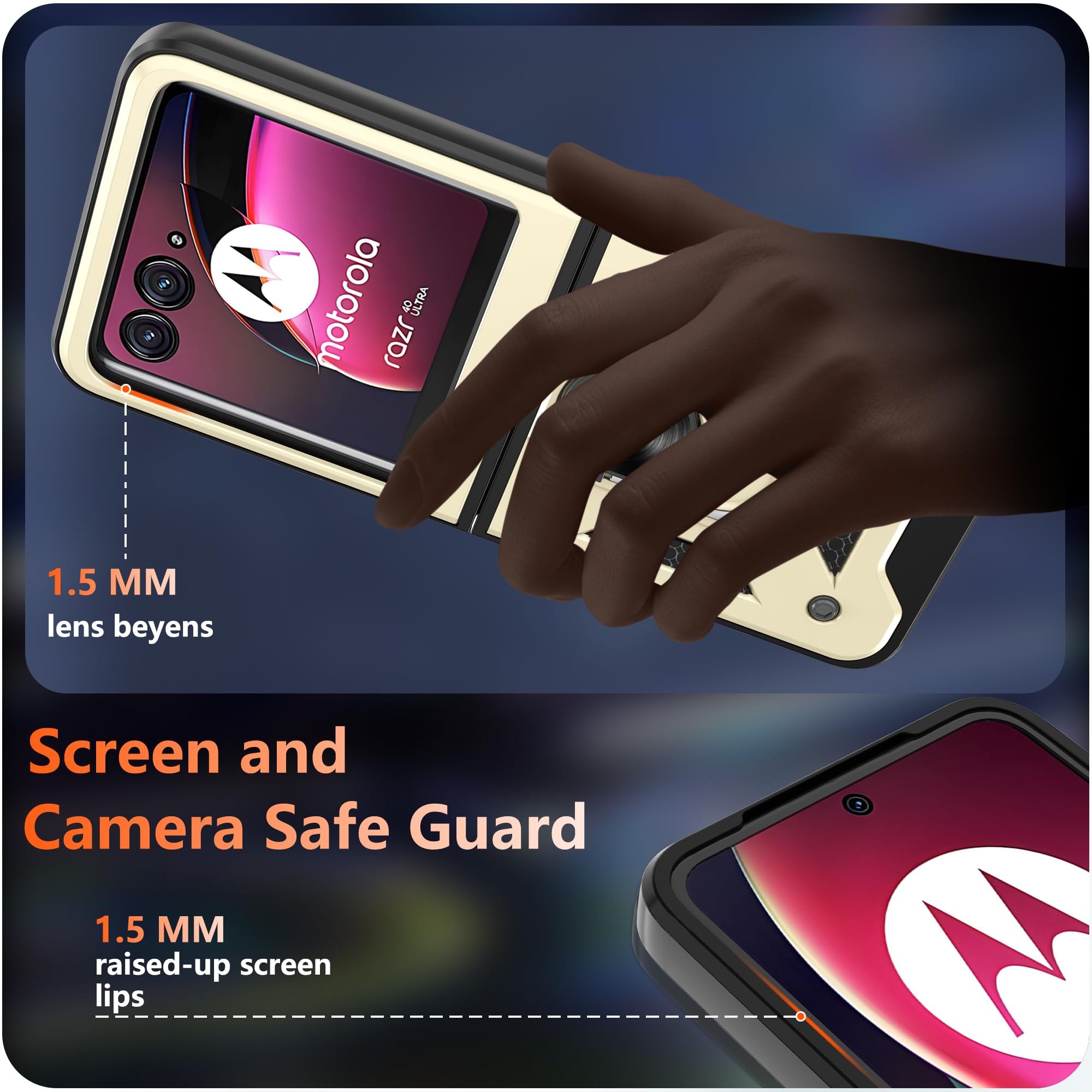 Gritup Motorola Moto Razr 2023 Case - Slide Camera Cover & 360?? Rotating Kickstand