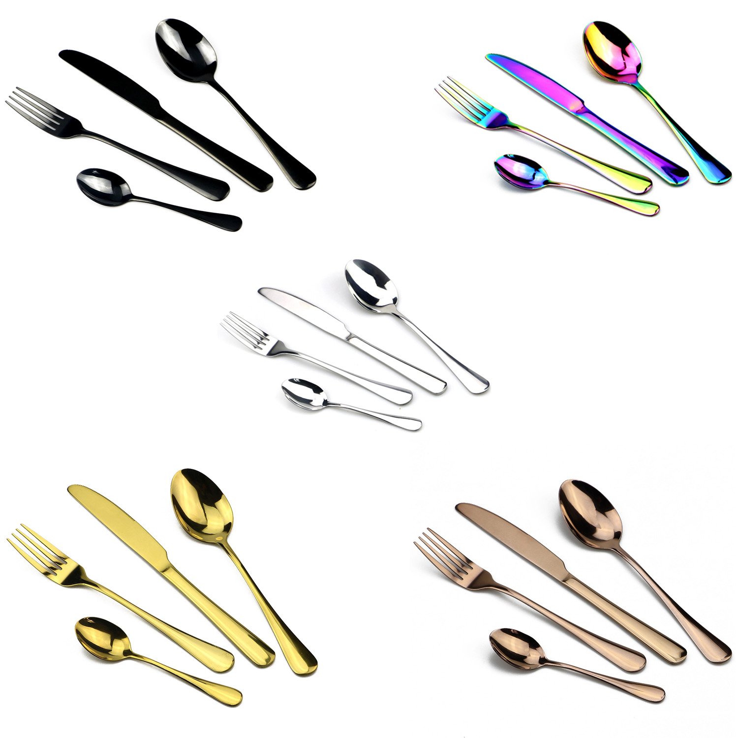 PUZHLER 20-Pieces Flatware Set,European Western Food Set 18/0 Mirror Polished Stainless Steel,Include Dinner Knife/Fork/Spoon/Teaspoon,Service for 5 DISHWASHER SAFE (5,Mix-Colors Silverware sets)