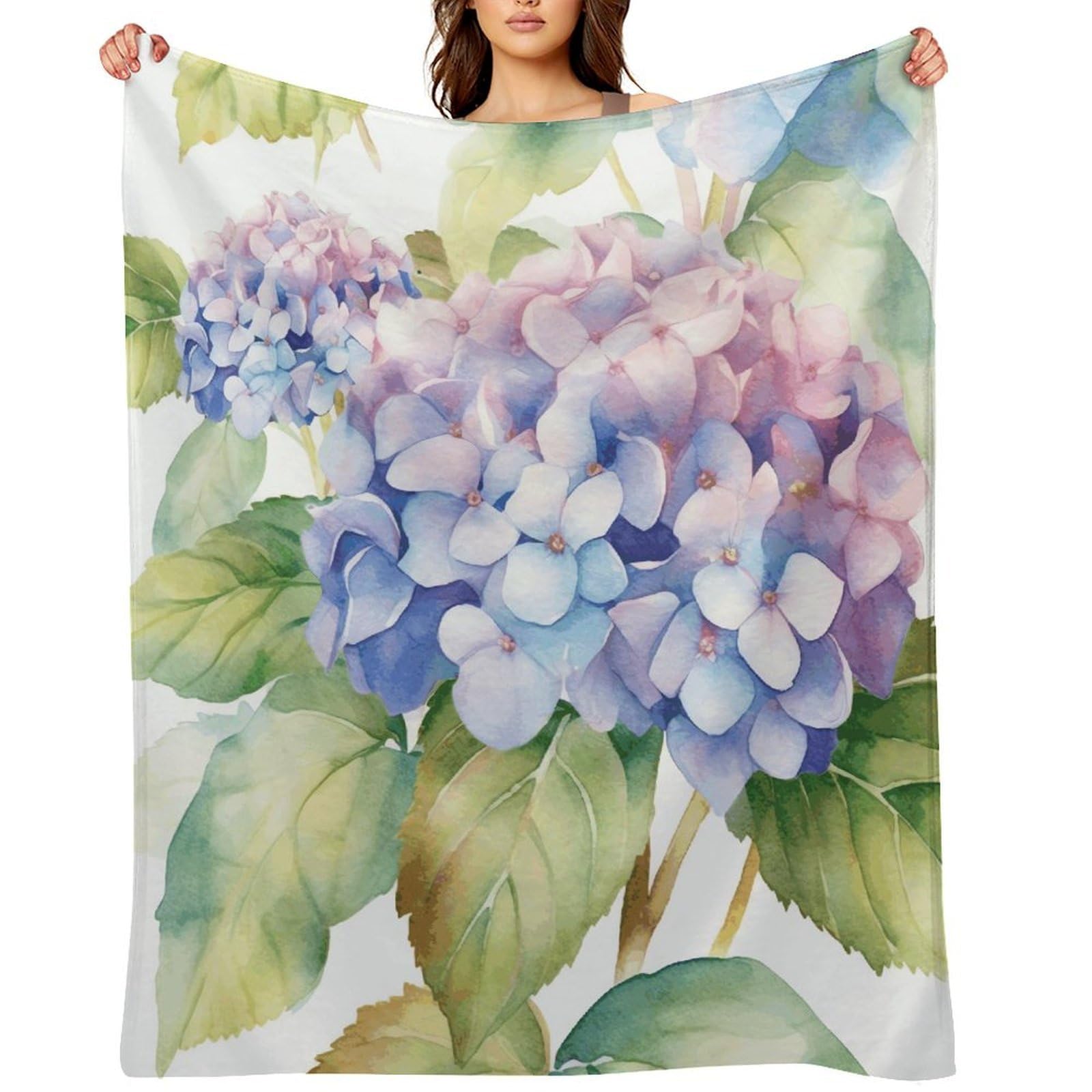 Hydrangea Watercolor Throw Blanket for Couch and Bed Super Soft Warm Lightweight Throw Blankets Cozy Fuzzy Flannel Blanket Personalized Decorative Blankets for Sofa Decor 40"x50"