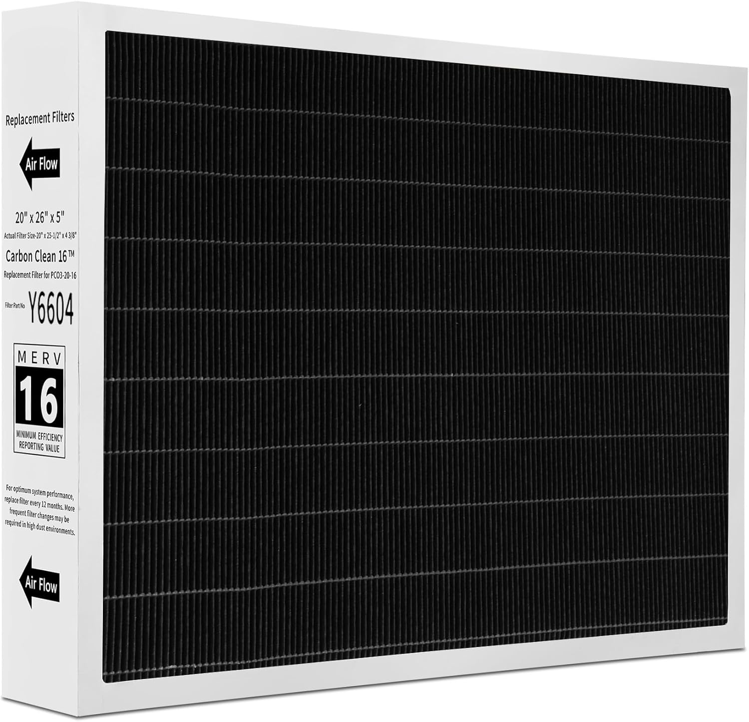 One Pack Y6604 MERV 16 Filter, 20x26x5 Inches MERV16 Air Filter Compatible with PureAir PCO3-20-16 Air Purifier, Replacement with Lennox Y6604 Air Filter, Actual Size 20x25-1/2x4-3/8 Inches