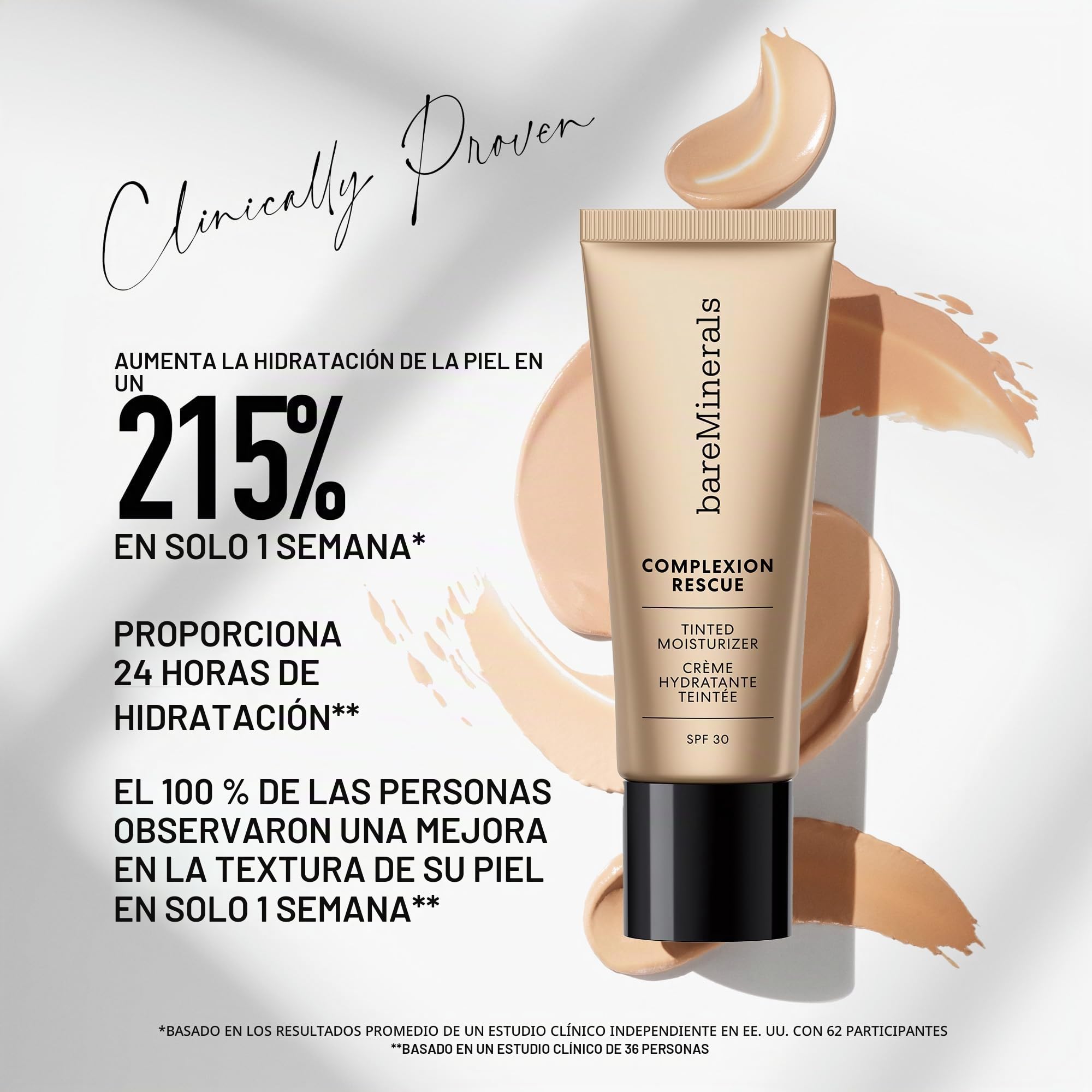bareMinerals Complexion Rescue Hidratante SPF 30-05 Natural Pekan para mujer, 30 ml de maquillaje