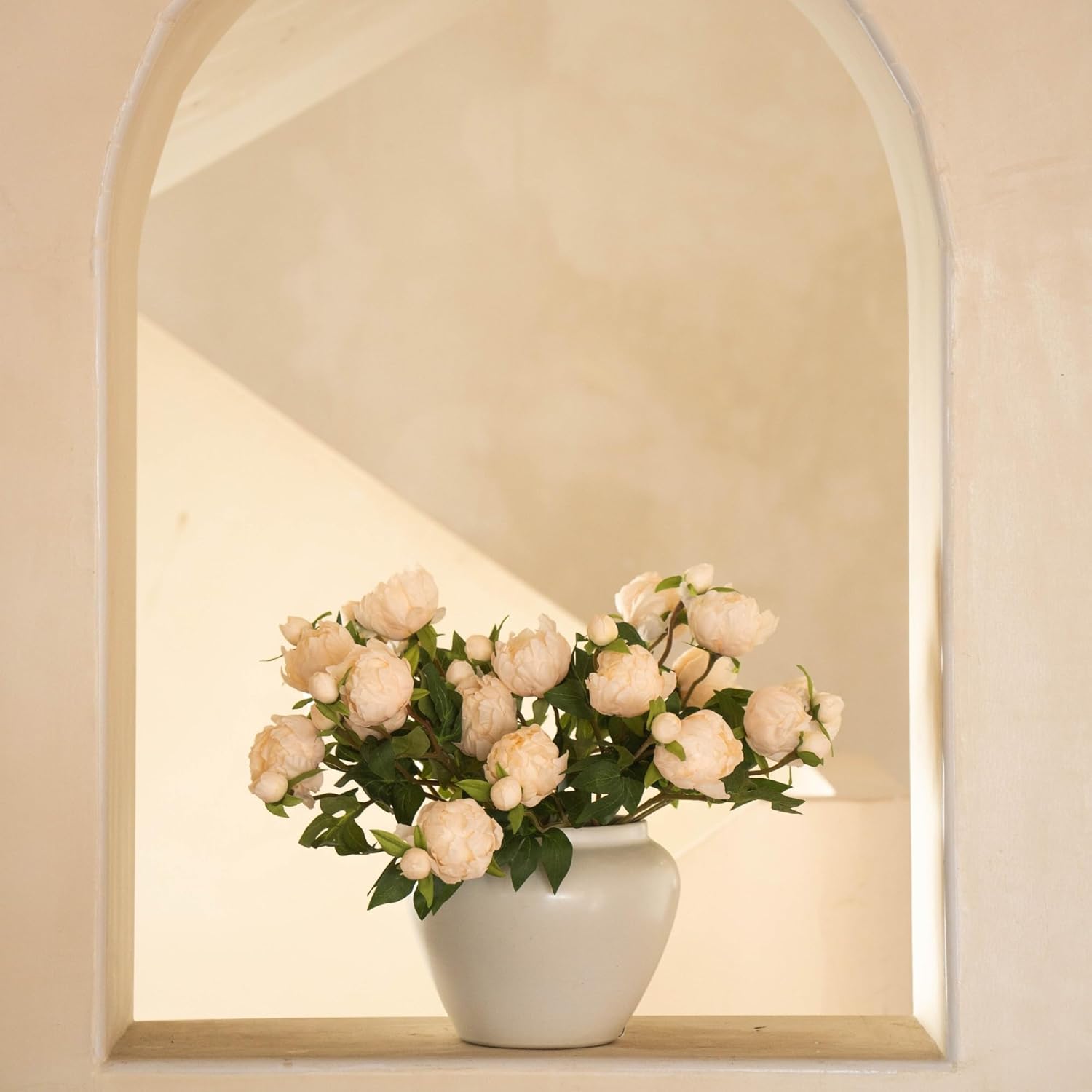 10PCS Artificial Peony Flower, Fake Peony Hydrangea Bouquet Silk Flowers with Stems for Wedding,Party,Office,Home Decor(Champagne)