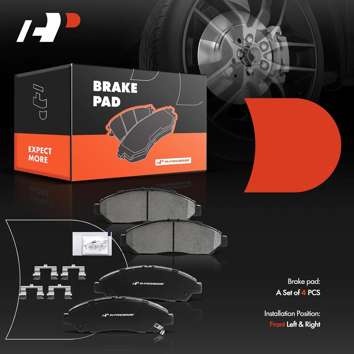 A-Premium Front Ceramic Brake Pads Set Compatible with Honda and Acura Models - Pilot 2009-2015, RLX 2014-2015/2017-2018, MDX 2007-2013, ZDX 2010-2013, with Hardware, 4-Pack