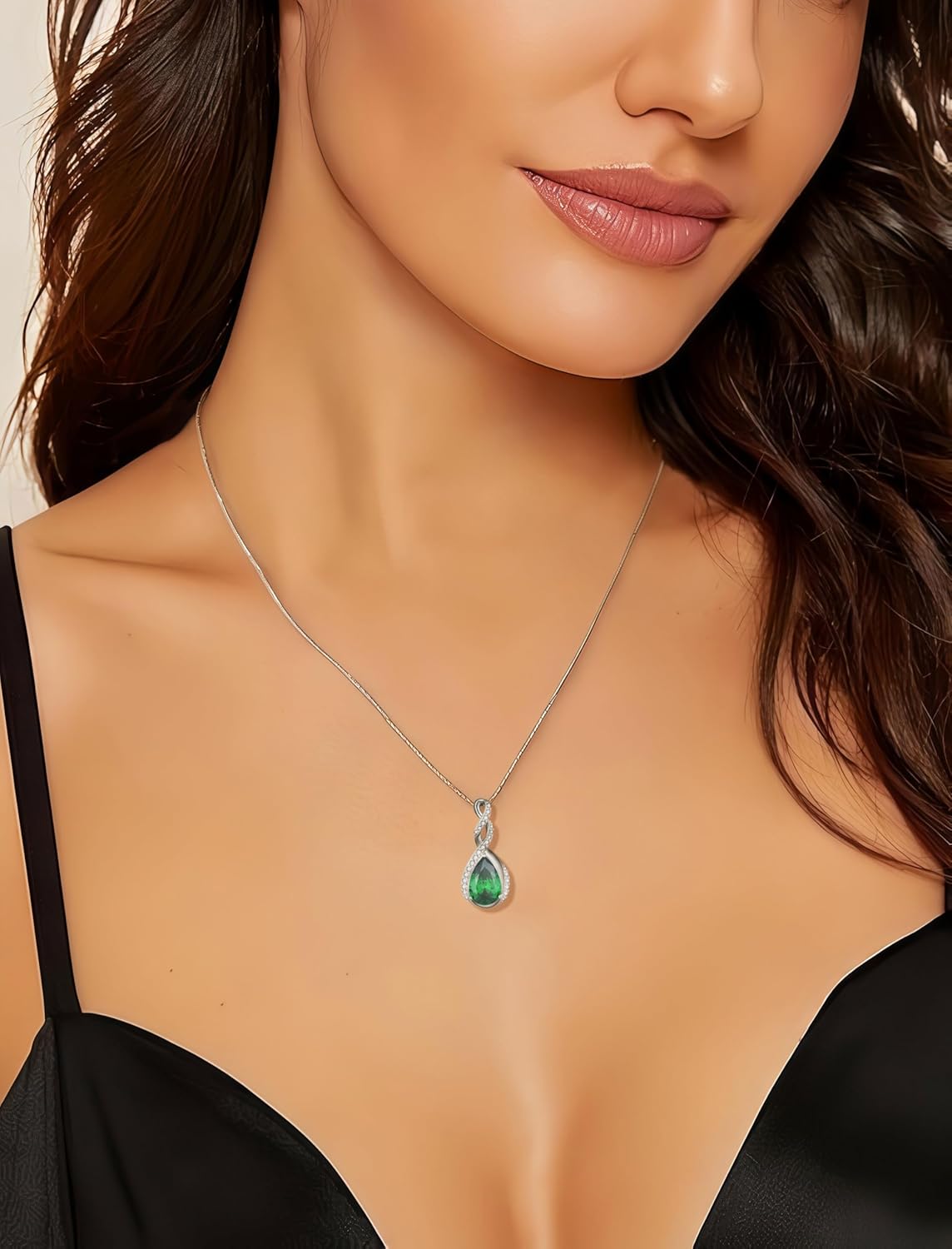 Fahonie 925 Sterling Silver Birthstone Necklace for Women,Infinity Teardrop Cubic Zirconia Pendant Necklace Anniversary Birthday Jewelry Gift for Women Wife Friend 18"+2" Chain - Image 3