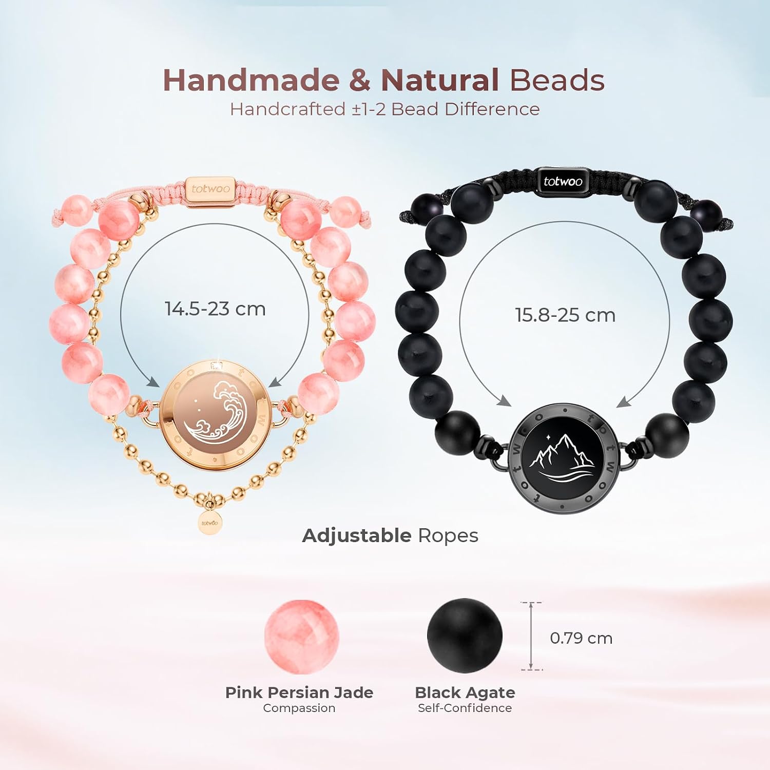 TOTWOO Long Distance Touch Bracelets for Couples, Smart Light up & Vibration Love Jewelry, Healing Stone Bracelet | Valentines Day Gifts for Him Her Women Men, One-to-One Bluetooth Pairing via App