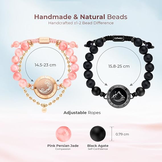 TOTWOO Long Distance Touch Bracelets with Vibration Function Smart Jewellery His and Hers Couples Matching Bracelets Sun and Moon Pattern Pair One-to-One via Bluetooth Couple Gifts Love Relationship