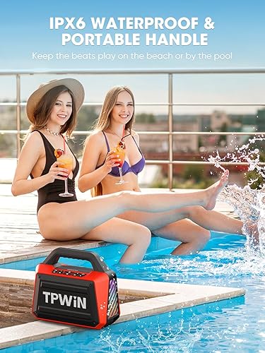 Miniatura 6 de Altavoces Bluetooth portátiles, altavoz inalámbrico de 80 W de pico, altavoz fuerte con luz, graves fuertes, BT 5.3, TWS, IPX6 impermeable, tiempo
