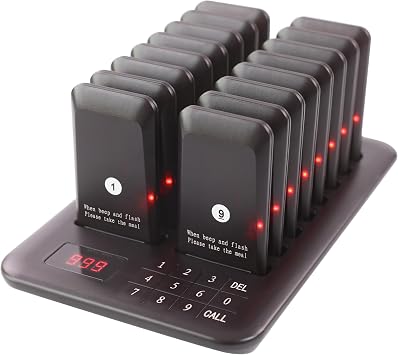 Restaurant Pager System, Pagers for Restaurants Wireless Calling System Touch Keypad, 16 Pagers and Beepers for Food Truck Bars Court Restaurants Hotels Cafe Shops Clinics Black