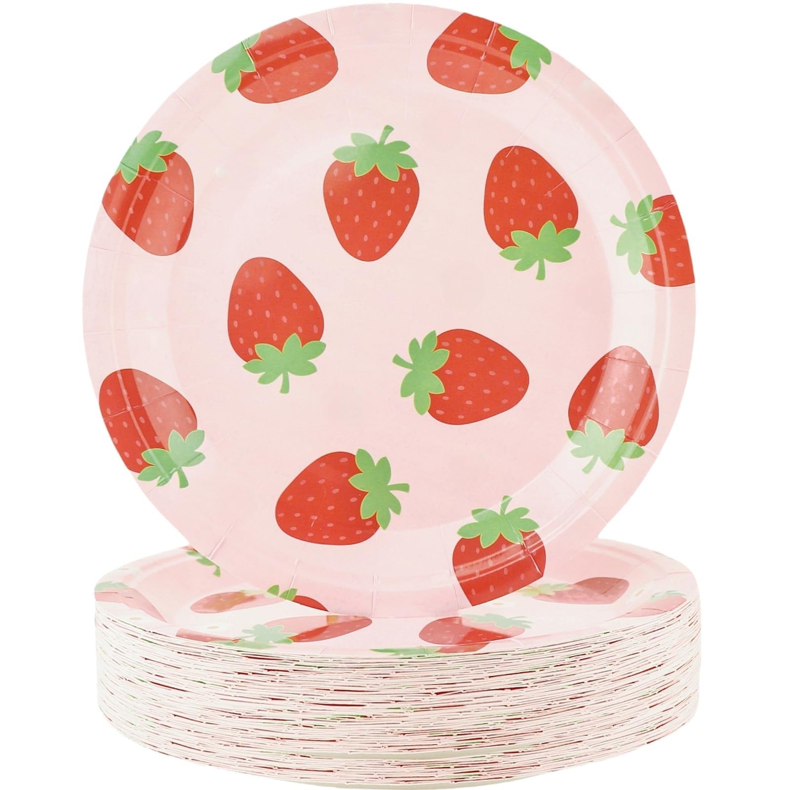 SHIBADOU Strawberry Party Paper Plates - 50 PCS Disposable Party Supplies Strawberry Paper Dessert Plates for Birthday Baby Shower Summer Fruit 1st (7
