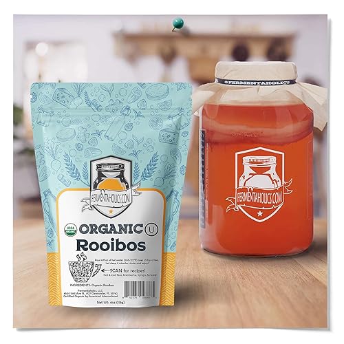 Miniatura 2 de Fermentaholics Té Rooibos orgánico certificado por USDA - Perfecto para elaboración casera de kombucha, té caliente y té helado, certificado Kosher