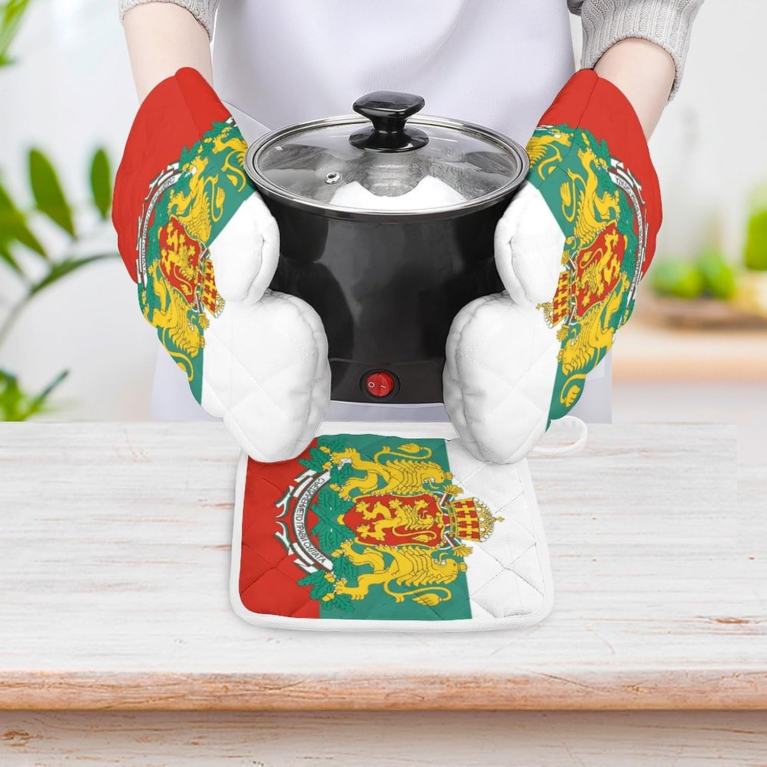 Bulgarian Badge Flag Print Oven Mitts and Pot Holders 3 Piece Sets Heat Resistant Gloves Hot Pads Potholders for Kitchen Baking Cooking